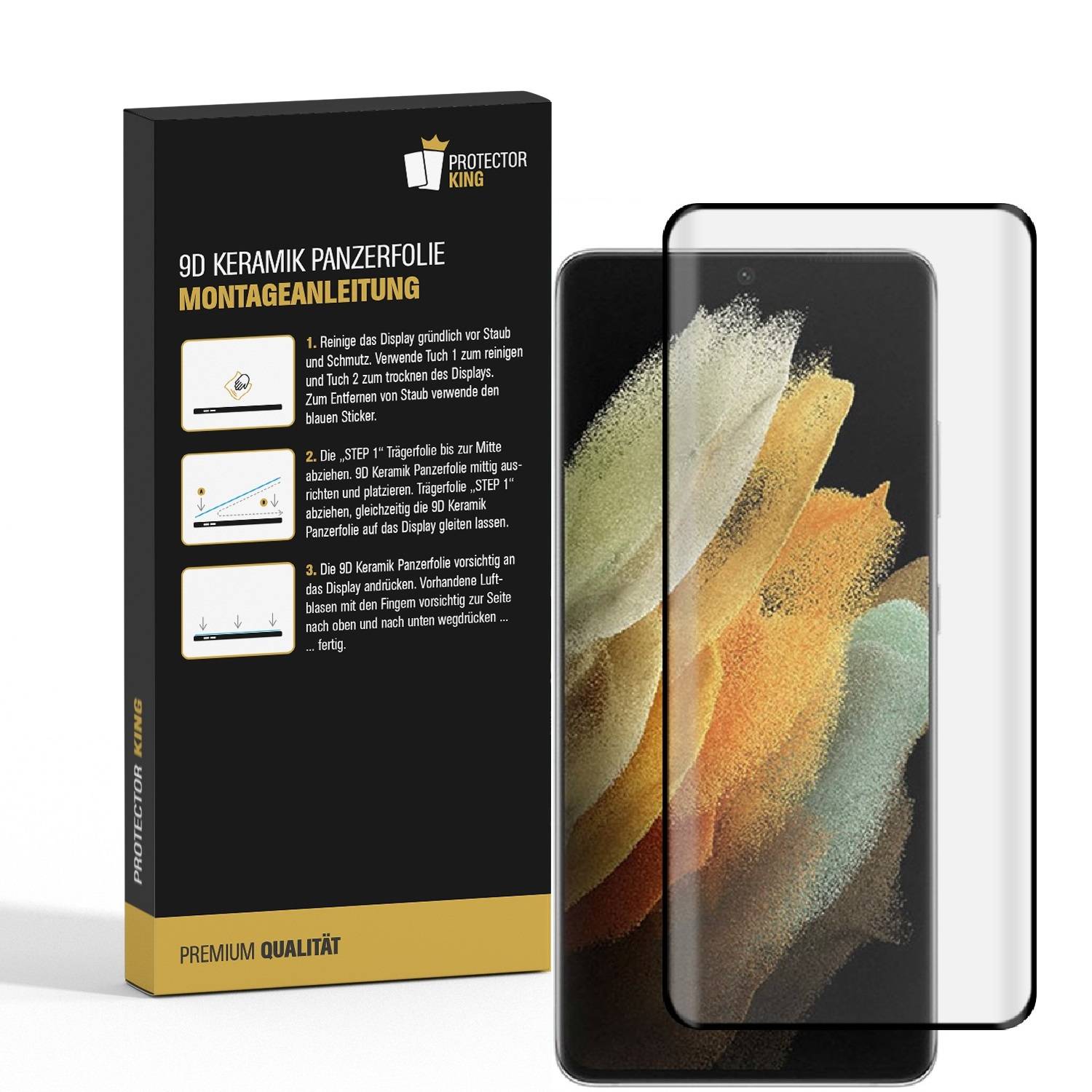 2x 9D Keramik-Glass für Samsung Galaxy S21 Ultra FULL CURVED 3D KLAR Panzerfolie Displayschutz Schutzfolie Ceramic Screen-Protector
