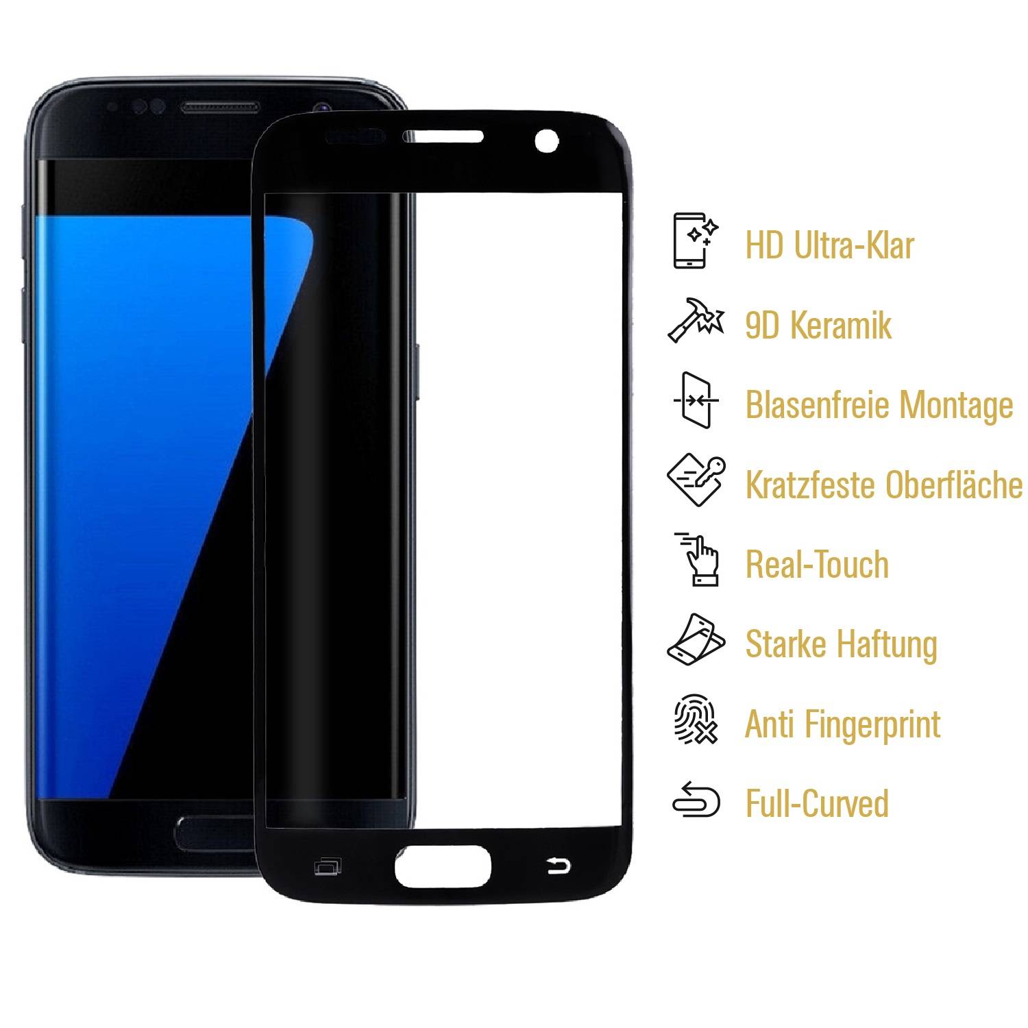 1x 9D Keramik-Glass für Samsung Galaxy S6 Edge Plus FULL COVER 3D KLAR Panzerfolie Displayschutz Schutzfolie Ceramic Screen-Protector