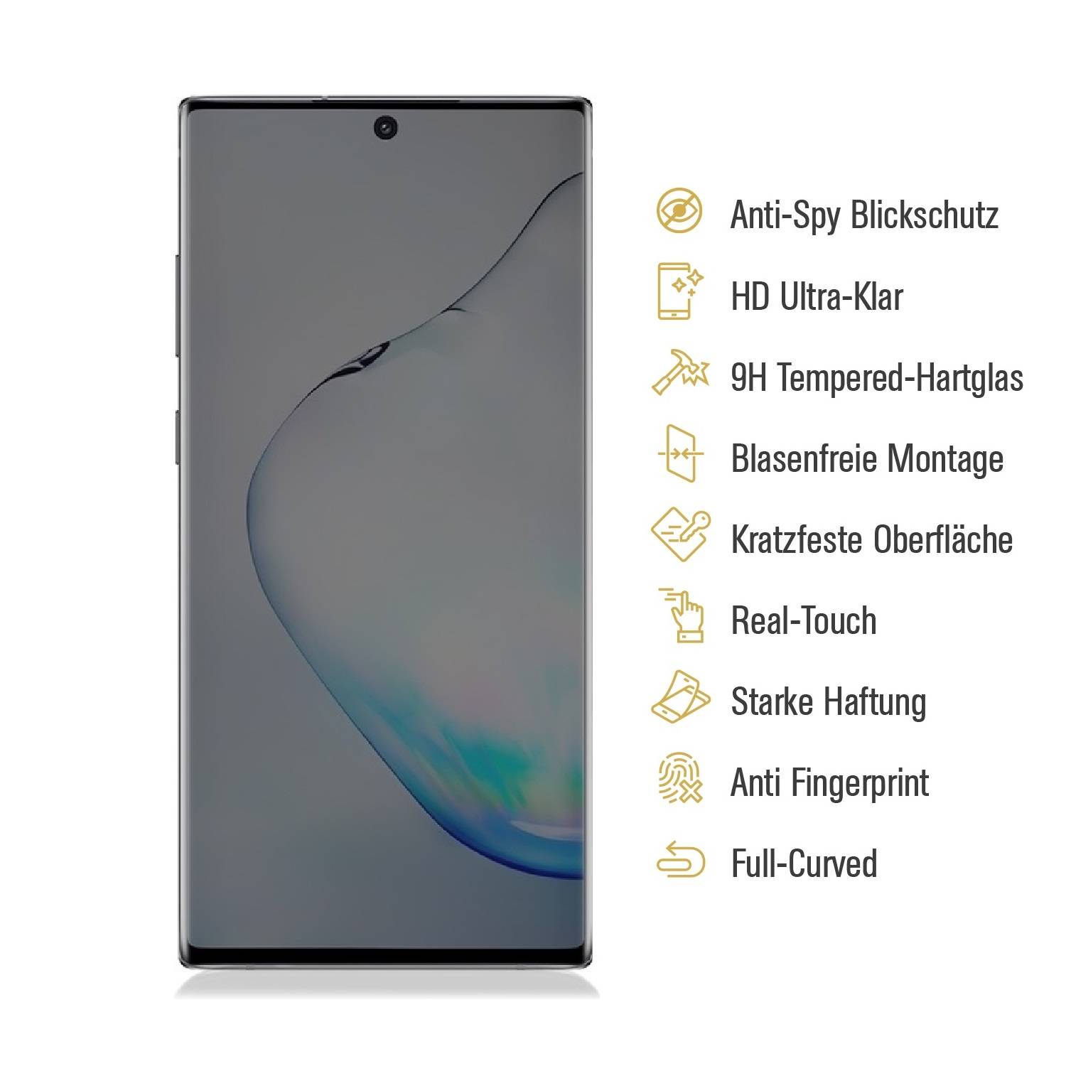 2x Blickschutz 9H Panzerglas für Samsung Galaxy Note 10 Plus Anti-Spy Privacy Displayschutz Panzerfolie Schutzfolie echtes Tempered Glass Schutzglas