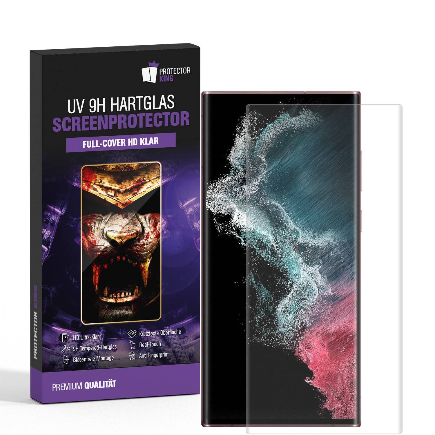 1x 9H Panzerglas für Samsung Galaxy S22 Ultra Full-Screen Protector HD klar UV-Liquid Tempered Hartglas Displayschutz Schutzglas