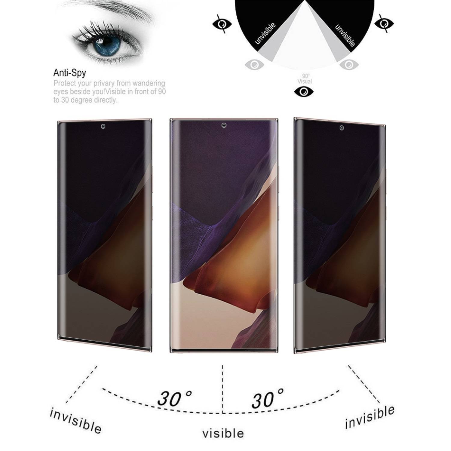 6x Blickschutz 9H Panzerhartglas für Samsung Galaxy Note 20 Ultra 5G Anti-Spion Displayschutz Panzerfolie Schutzfolie echtes Tempered Panzerglas
