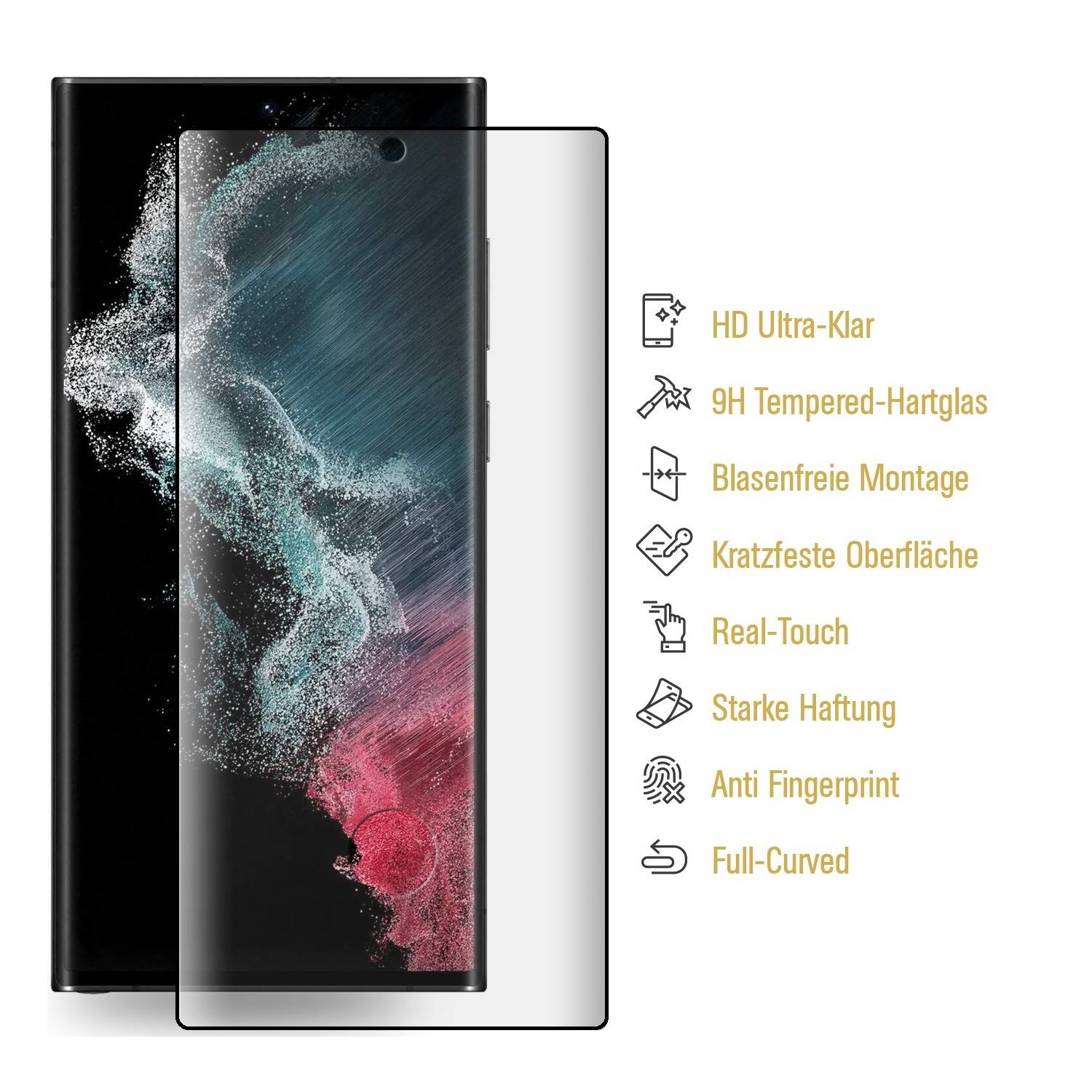 3x 9H Panzerglas für Samsung Galaxy S22 Ultra Full-Screen HD klar Displayschutz Schutzfolie Schutzglas Tempered Hartglas