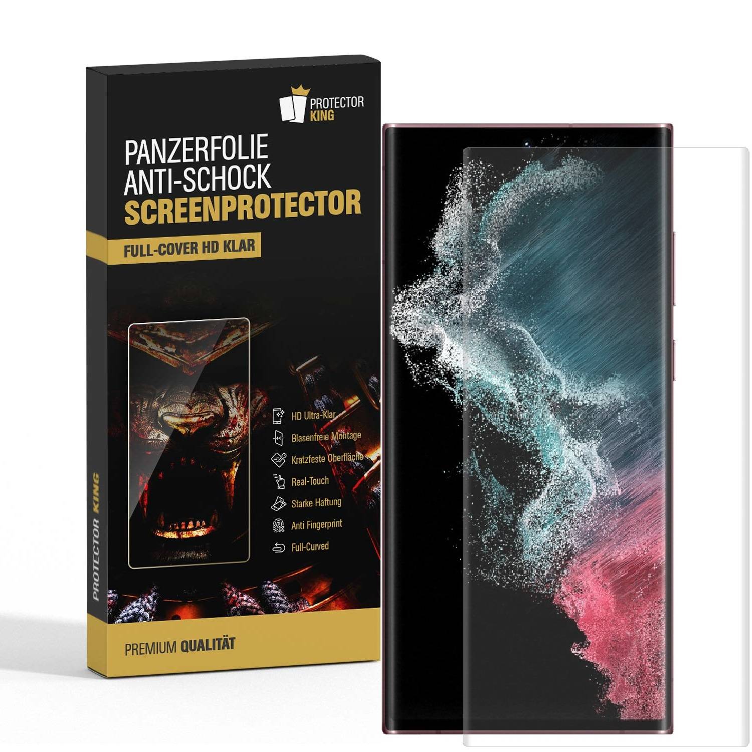 6x 9H Nano-Glass für Samsung Galaxy S22 Ultra FULL CURVED 3D KLAR Anti-Shock Anti-Bruch Anti-Stoß Anti-Schmutz Panzernanoglas Displayschutz Schutzfo