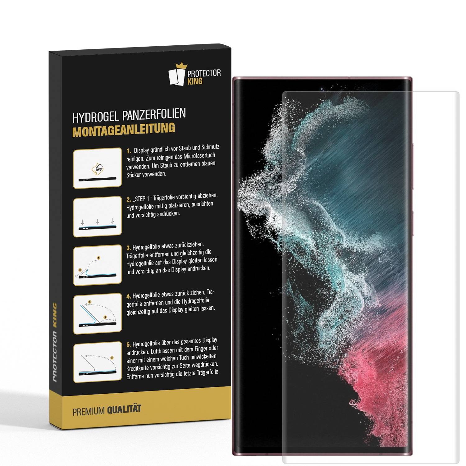 4x Hydrogel-Glass für Samsung Galaxy S22 Ultra Selbstheilend für Micro Kratzer 3D KLAR Panzerfolie Displayschutz Schutzfolie Screen-Protector