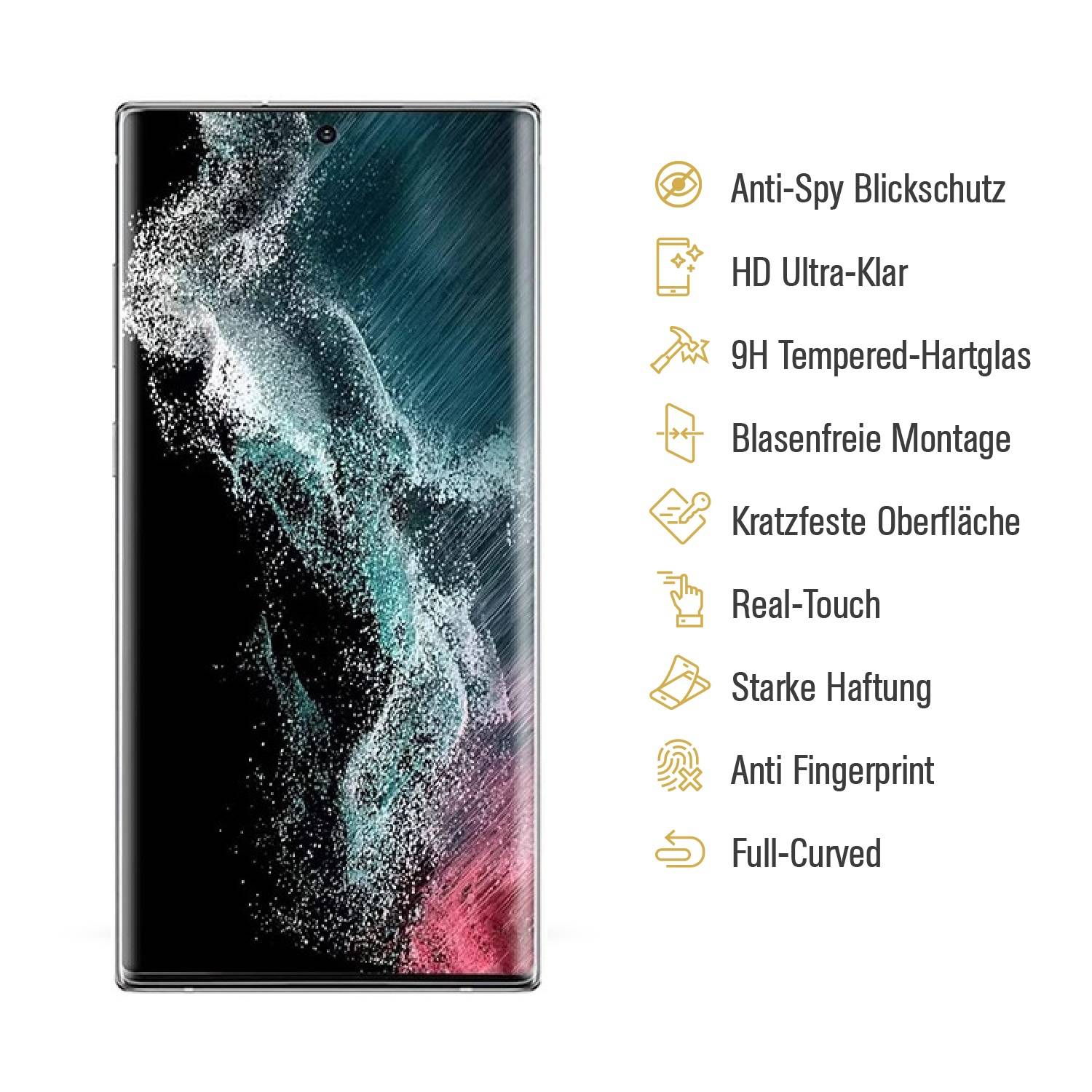 5x Blickschutz 9H Panzerglas für Samsung Galaxy S22 Ultra FULL-CURVED Anti-Spy Privacy Displayschutz Schutzfolie echtes Tempered Glass Schutzglas