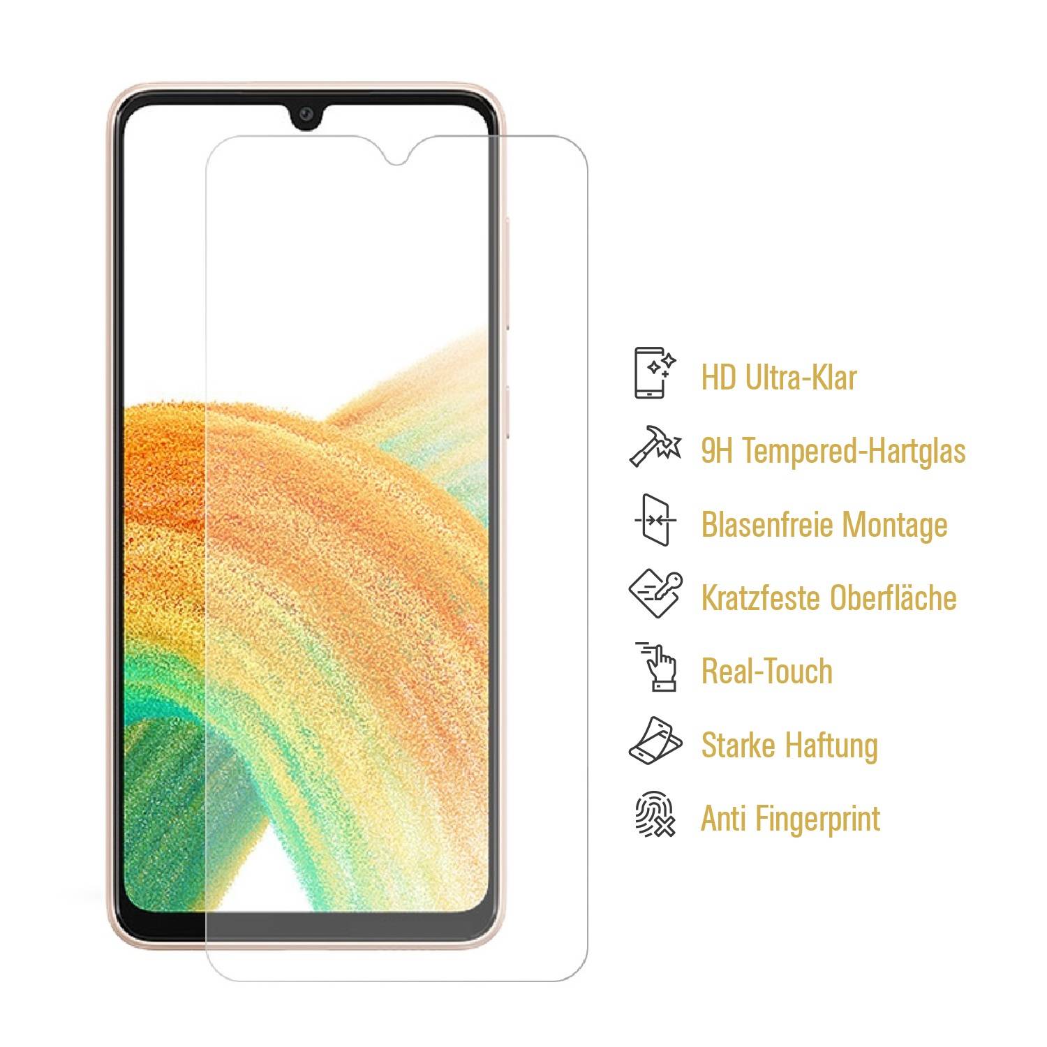 6x 9H Panzerglas für Samsung Galaxy A33 5G Displayschutz Panzerfolie Schutzfolie Hartglas Schutzglas Displayglas Tempered Glasfolie Sicherheitsglas