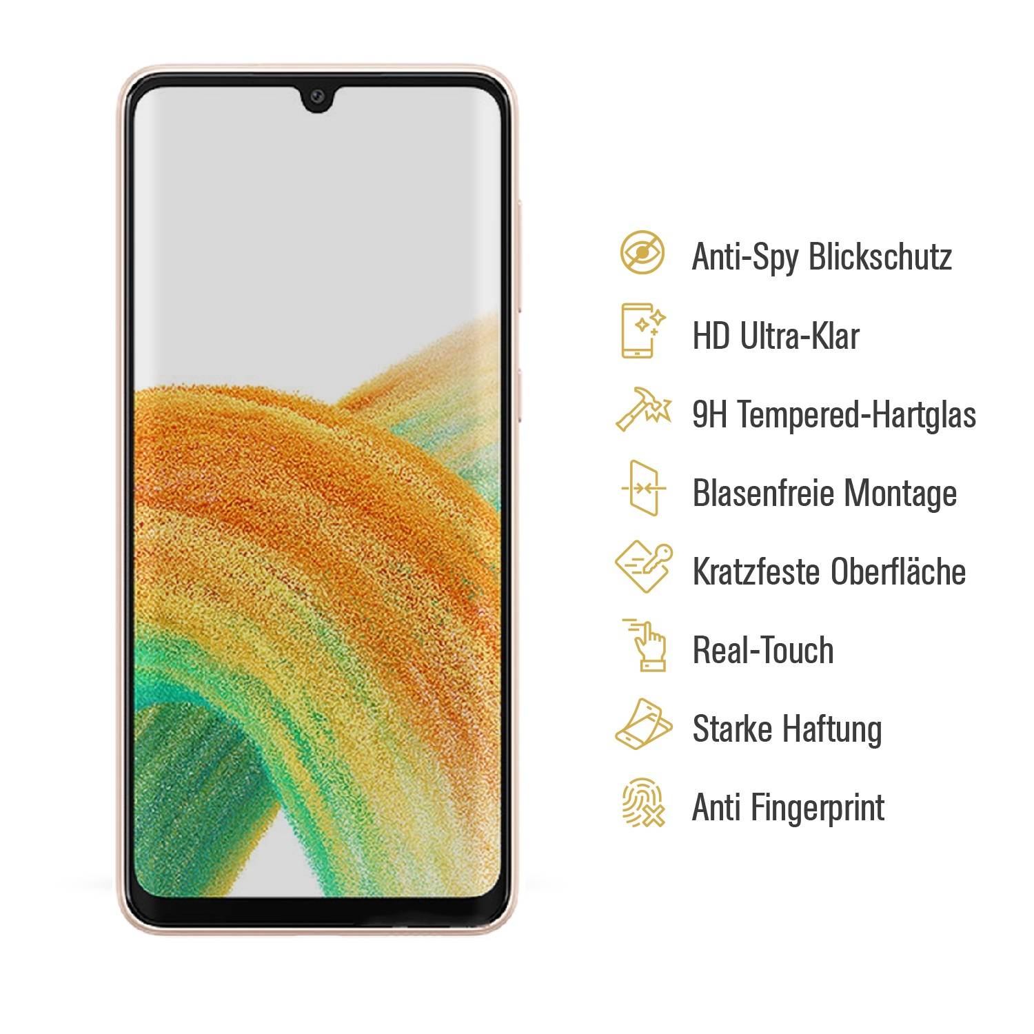 Kopie von 4x Blickschutz 9H Panzerhartglas für Samsung Galaxy A33 5G Anti-Spion Displayschutz Panzerfolie Schutzfolie echtes Tempered Panzerglas