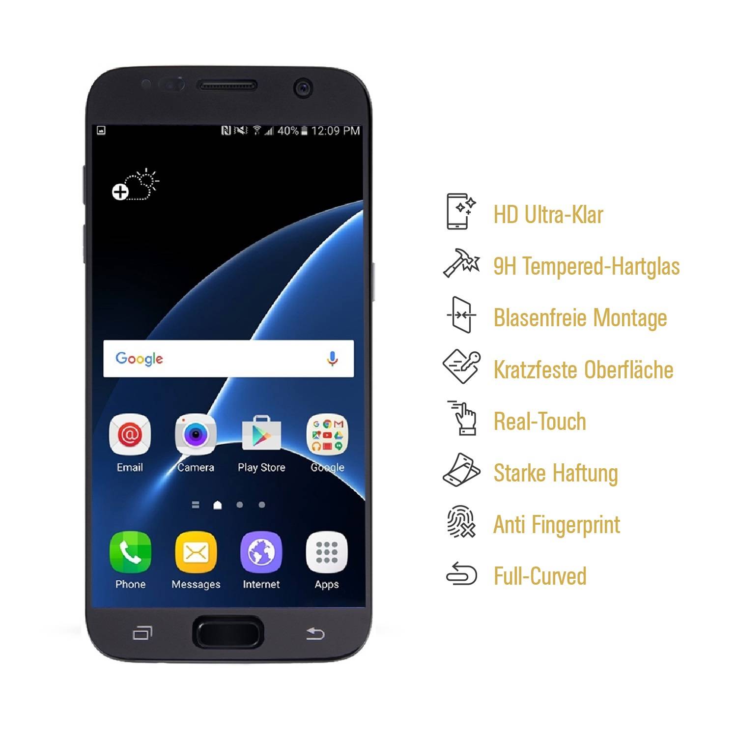 3x 9H Panzerglas für Samsung Galaxy S7 FULL CURVED Displayschutz Panzerfolie Schutzfolie Schutzglas DisplayglasHartglas echtes Tempered