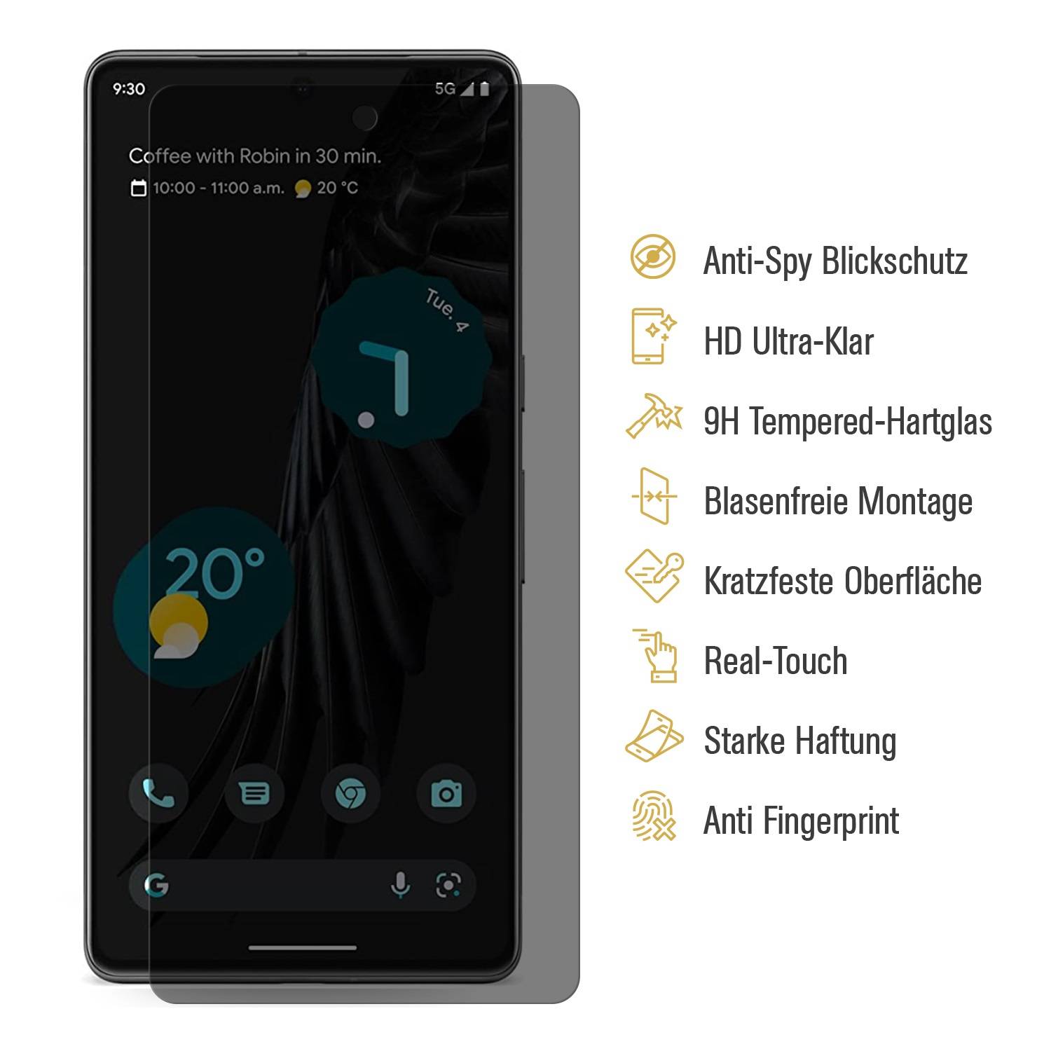 3x Blickschutz 9H Panzerglas für Google Pixel 7 Pro Full-Screen Protector Anti-Spy Sichtschutz Schutzglas Schutzfolie Tempered Hartglas