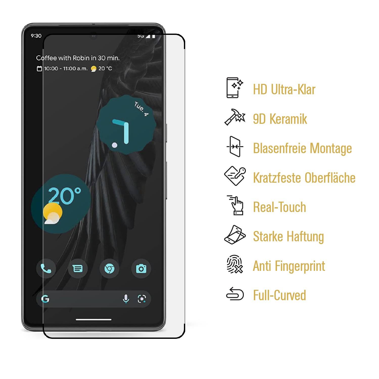 3x 9D Keramik-Glass für Google Pixel 7 Pro FULL COVER 3D KLAR Panzerfolie Displayschutz Schutzfolie Ceramic Screen-Protector