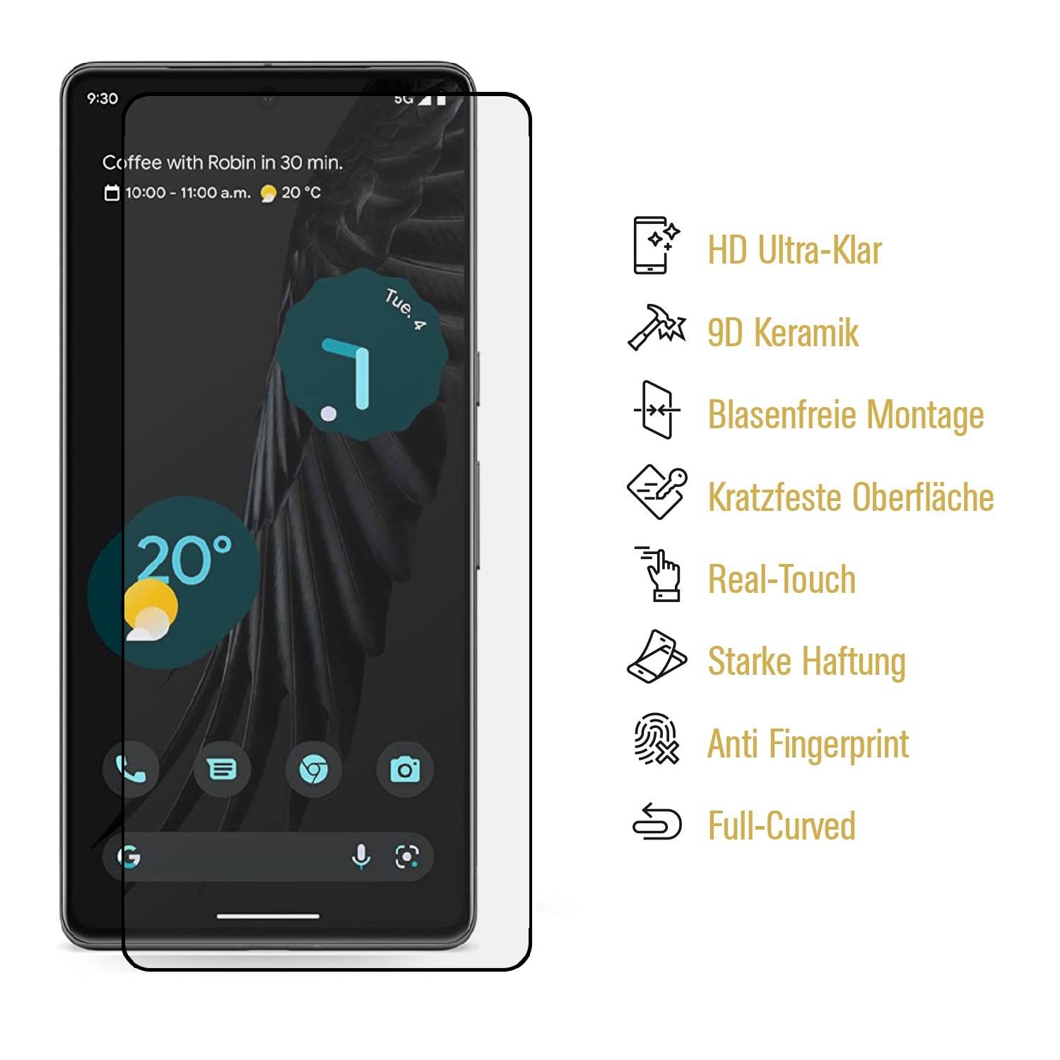 2x 9D Keramik-Glass für Google Pixel 7 3D KLAR Panzerfolie Displayschutz Schutzfolie Ceramic Screen-Protector