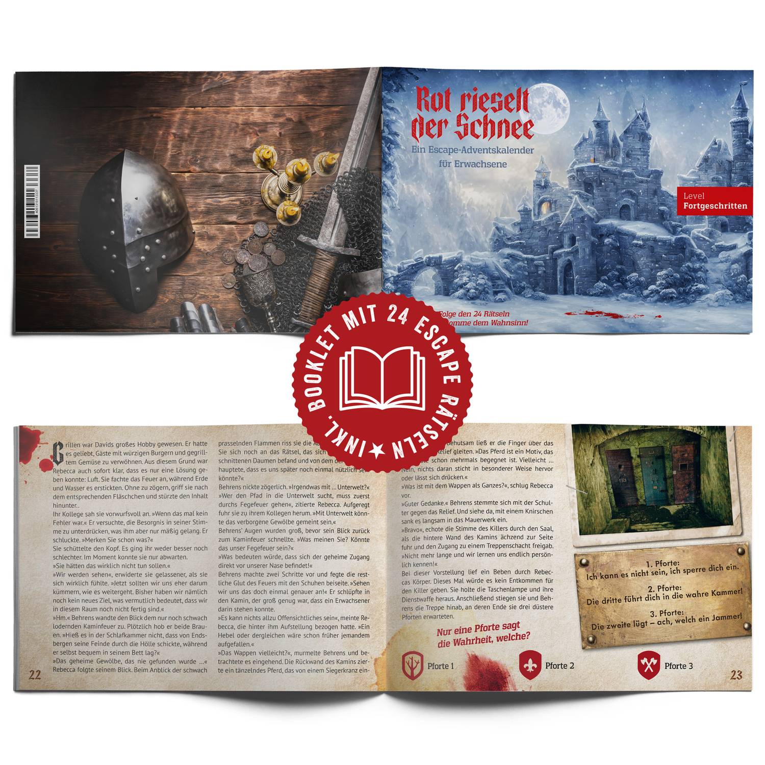 Corasol Escape & Kaffee Adventskalender mit Escape-Thriller für Erwachsene: Rot rieselt der Schnee (240 g)