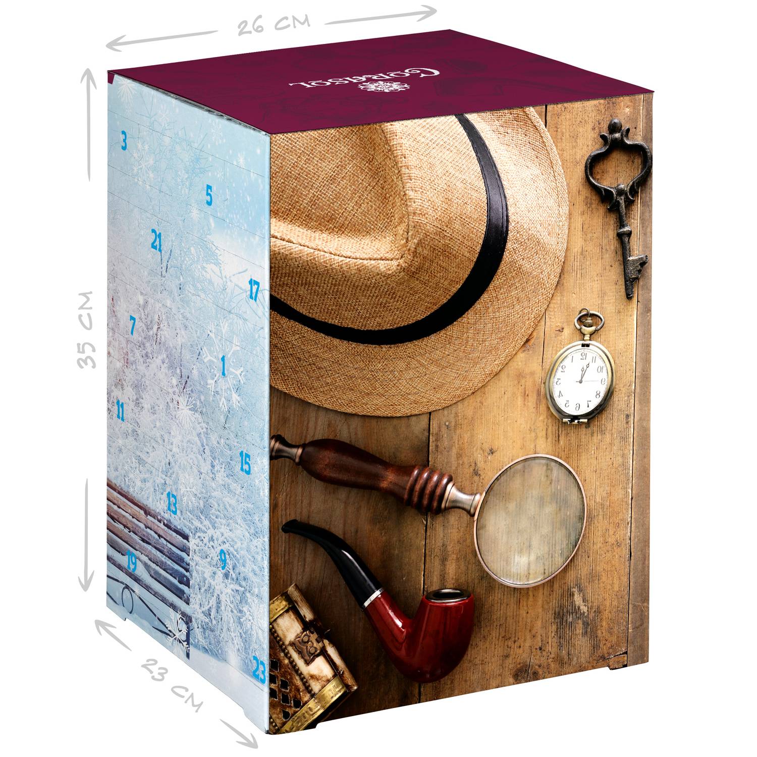 Corasol Premium Krimi & Snack Adventskalender XL mit 24 Snacks & Krimi-Booklet mit 24 Rätseln: Entführung im Hyde-Park (710 g)