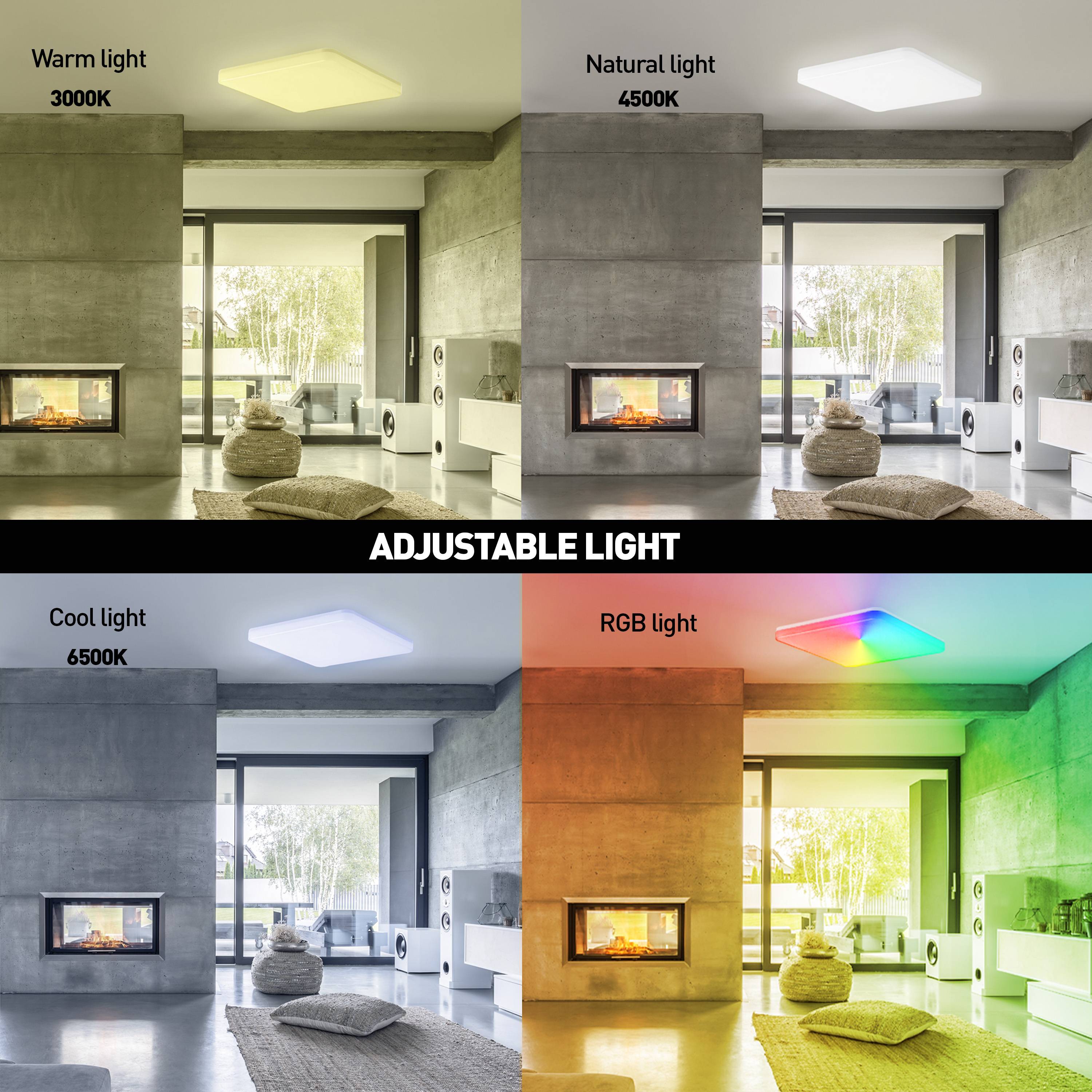 Tellur Smart WiFi Deckenleuchte, RGB, weiß/warm, Dimmer, 24W, quadratisch, Weiß