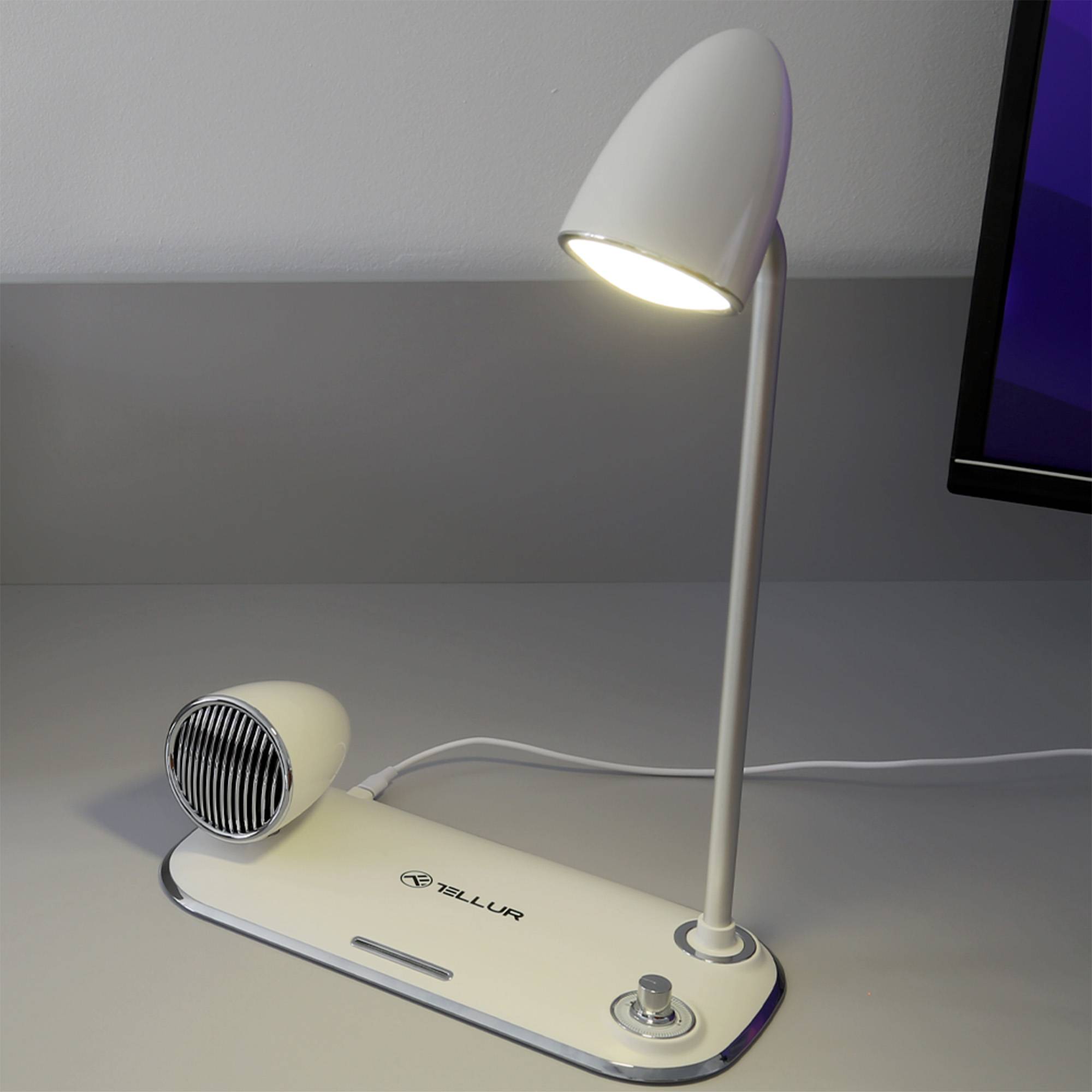 Tellur Nostalgia Kabelloses Tischladegerät 15 W, Bluetooth-Lautsprecher 5 W, Schreibtischlampe, weiß