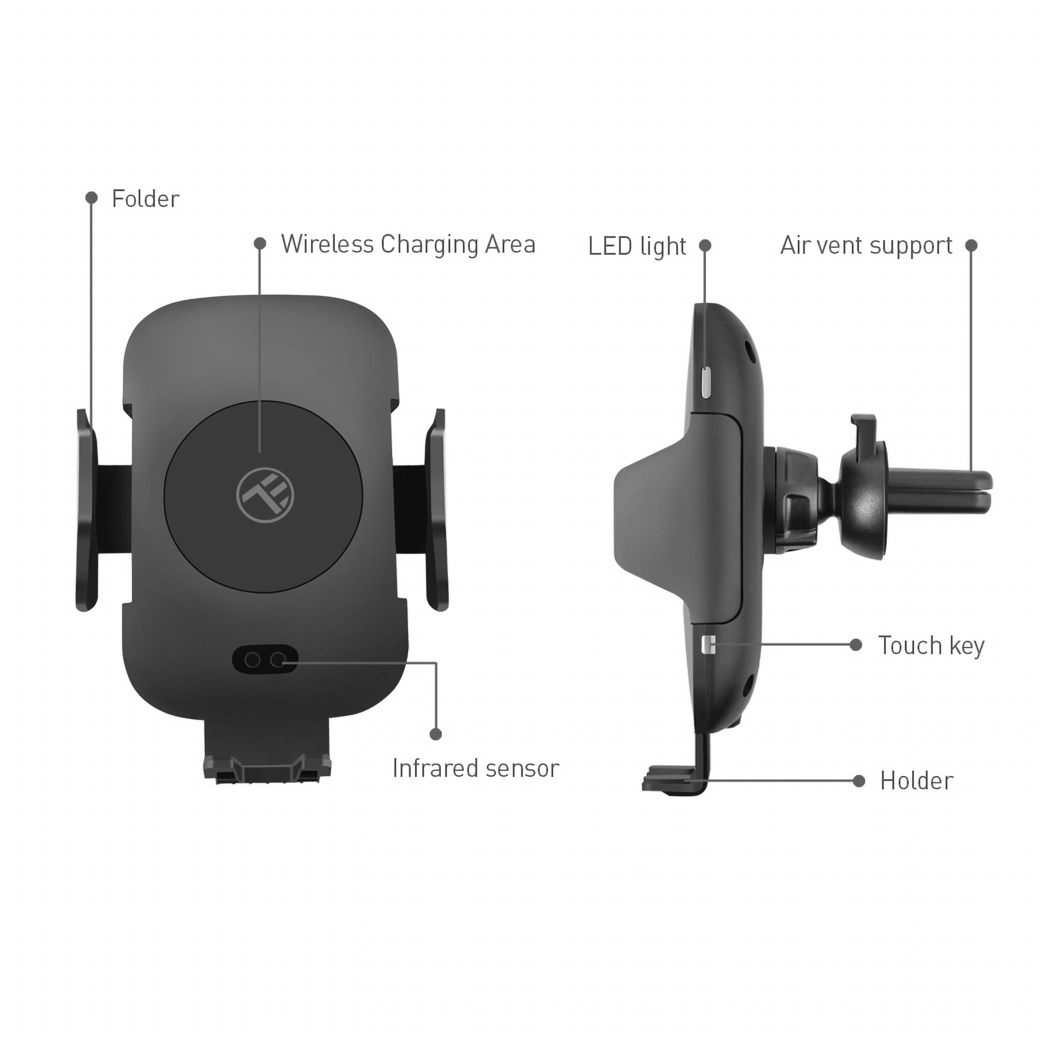 Tellur Kabelloses Autoladegerät, QI-zertifiziert, 10 W, IR-Sensor, automatisches Öffnen/Schließen, WCCM2, schwarz
