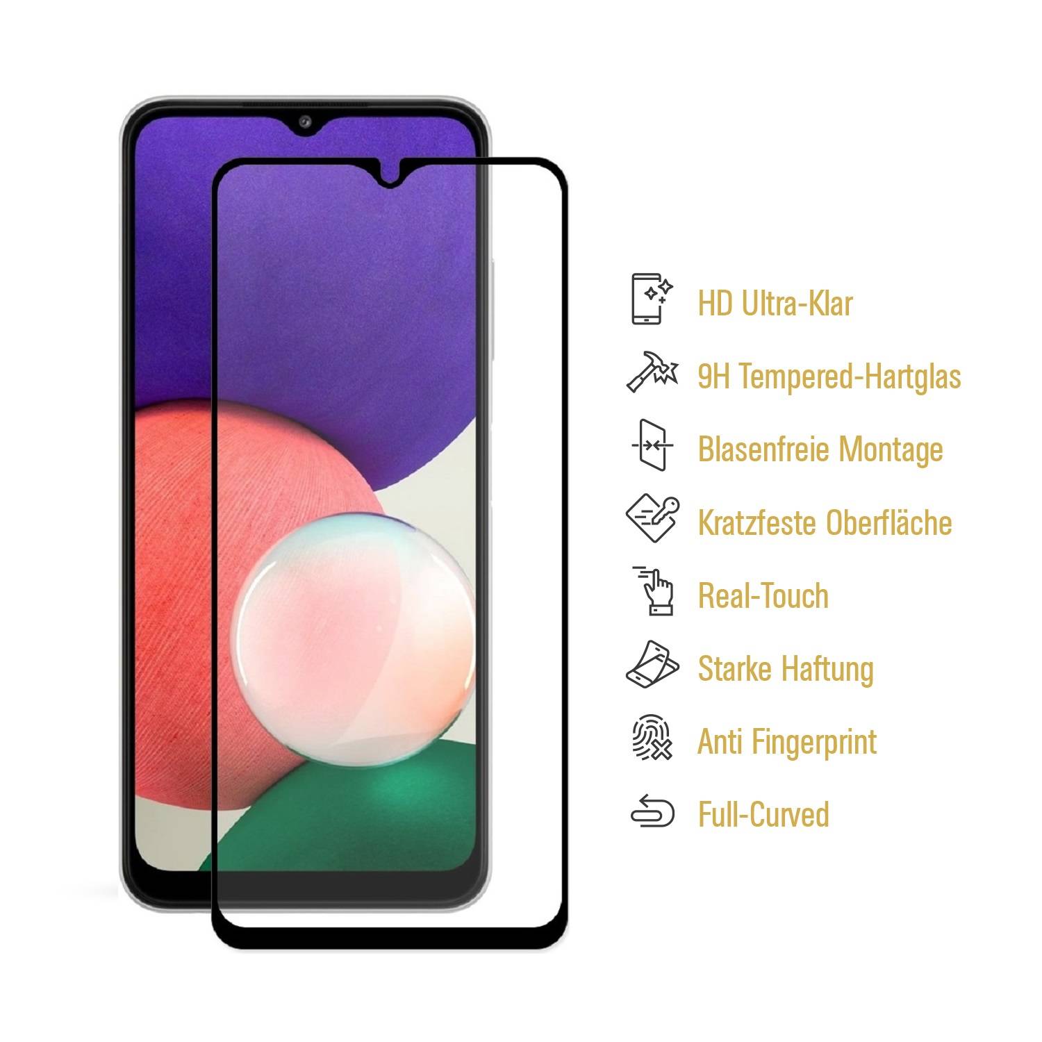 1x 9H Panzerglas für Samsung Galaxy A22 4G FULL COVER Displayschutz Schutzglas Hartglas Schutzfolie Panzerfolie KLAR Tempered echtes Displayglas