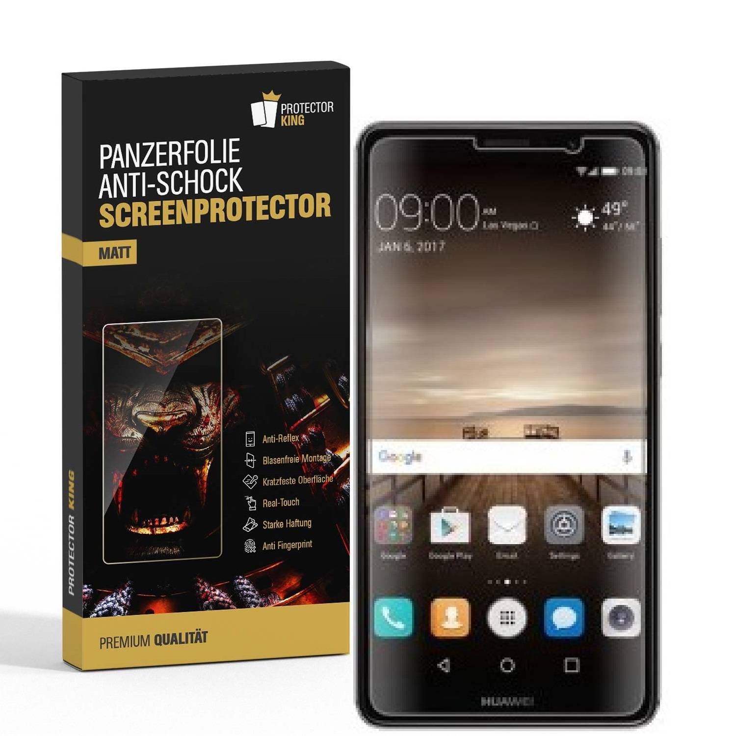3x Panzerfolie für Huawei Mate 9 ANTI-SCHOCK Displayschutzfolie Displayfolie MATT