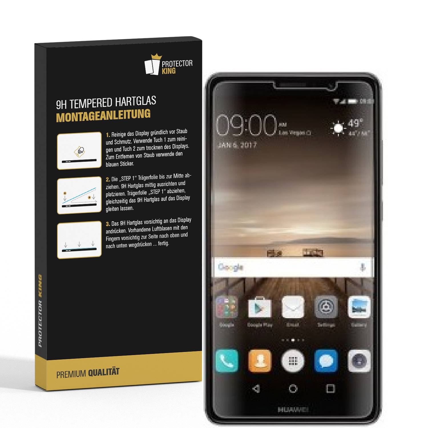 2x 9H Hartglas für Huawei Mate 9 Displayschutz Schutzglas Schutzfolie Panzerfolie Panzerglas Displayglas Tempered Glasfolie Sicherheitsglas Echtglas