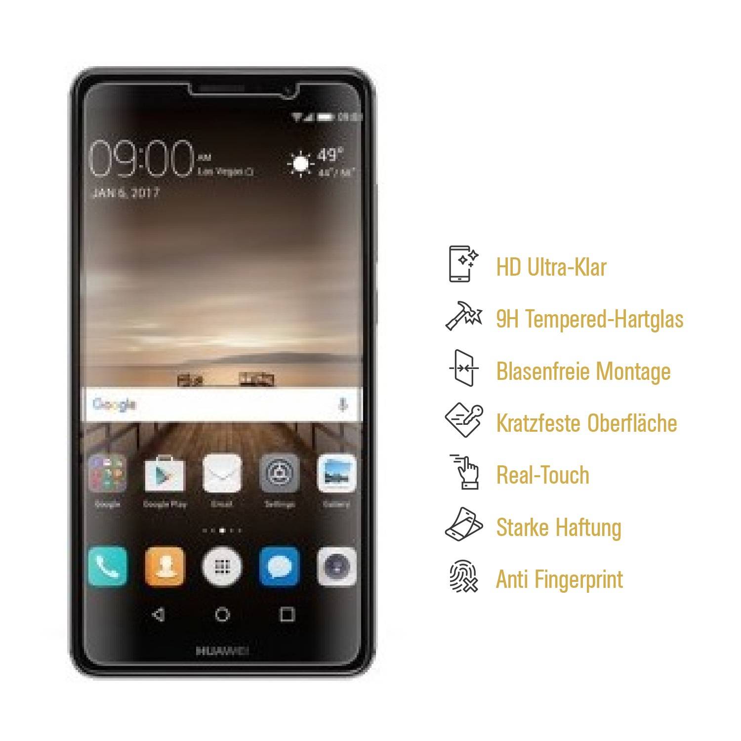 1x 9H Hartglas für Huawei Mate 9 Displayschutz Schutzglas Schutzfolie Panzerfolie Panzerglas Displayglas Tempered Glasfolie Sicherheitsglas Echtglas