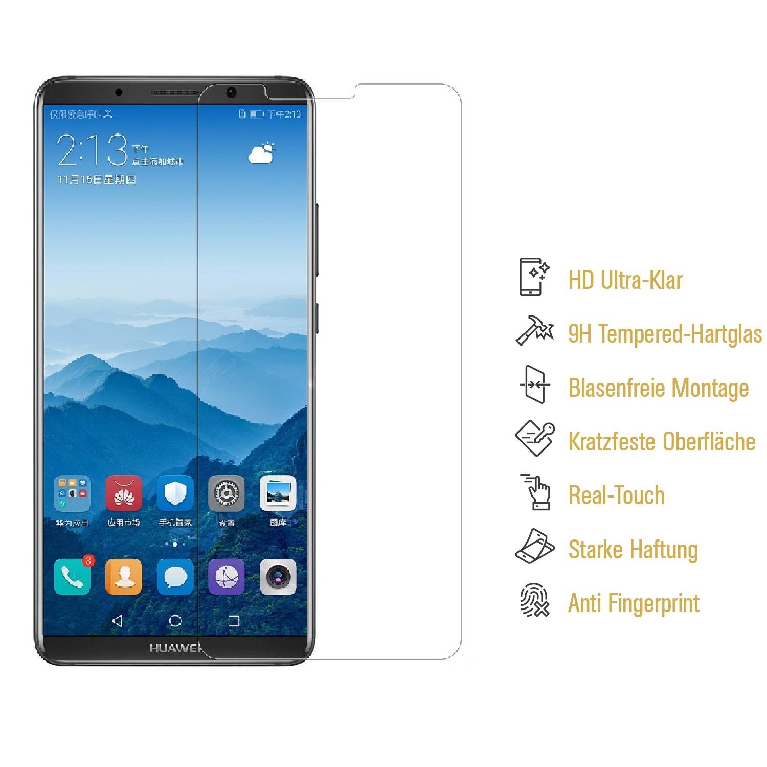 3x 9H Hartglasfolie für Huawei Mate 10 Pro Panzerfolie Displayschutzfolie KLAR Panzerglas Schutzfolie