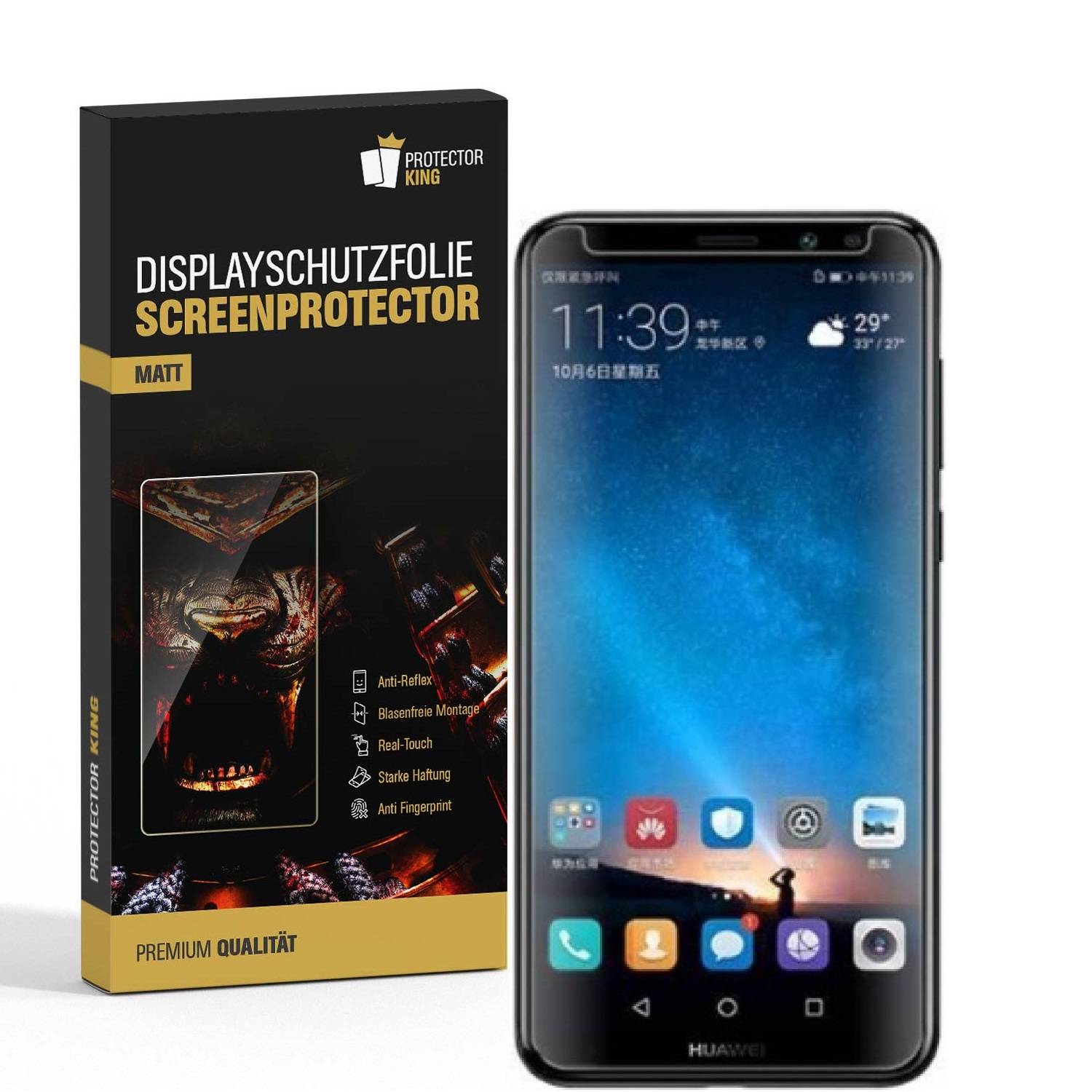 4x Displayschutzfolie für Huawei Mate 10 Lite ANTI-REFLEX Displayfolie MATT