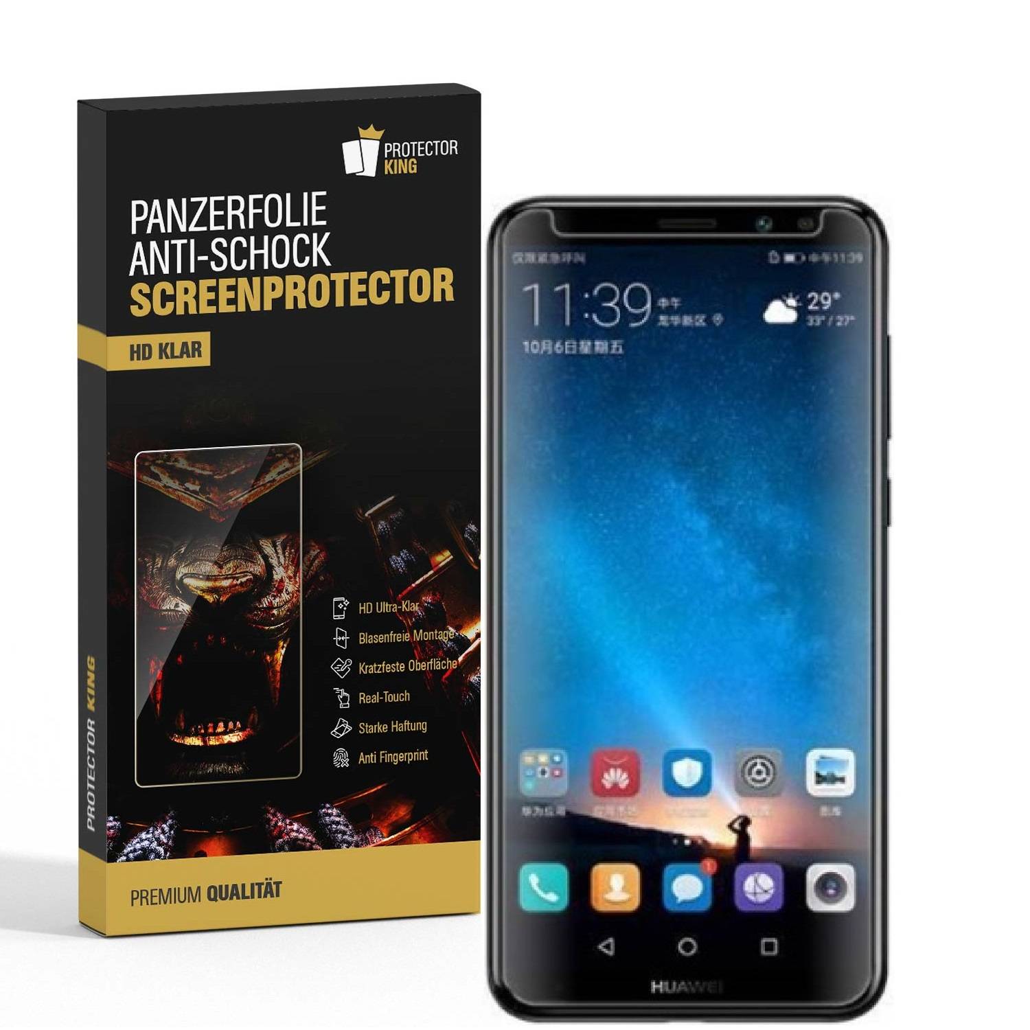 6x Panzerfolie für Huawei Mate 10 Lite ANTI-SCHOCK Displayschutzfolie HD KLAR