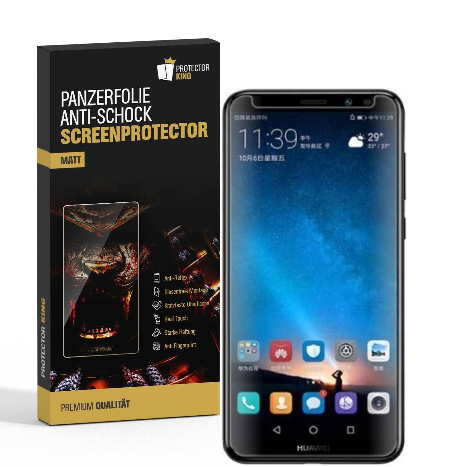 4x Panzerfolie für Huawei Mate 10 Lite ANTI-SCHOCK Displayschutzfolie Folie MATT