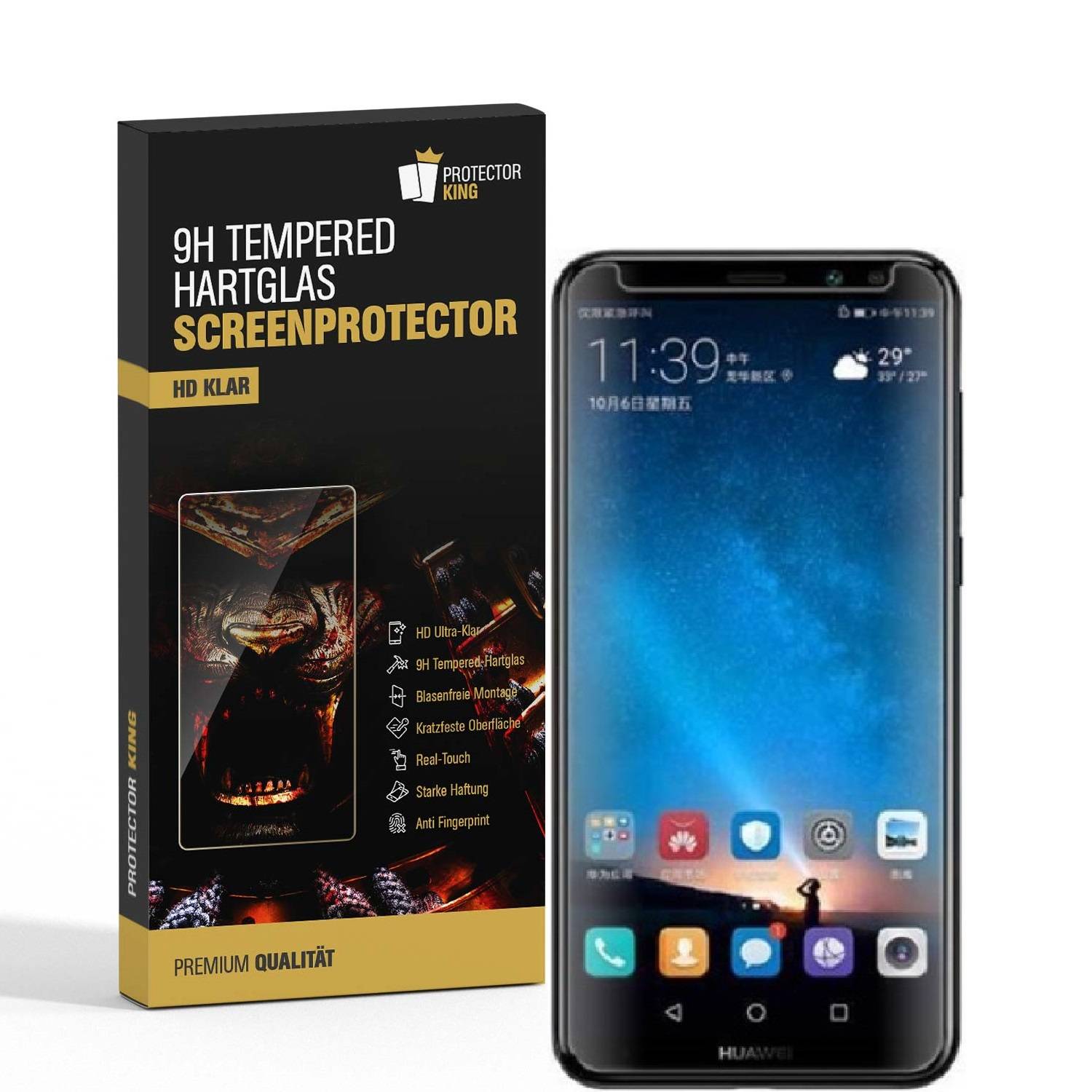 2x 9H Hartglasfolie für Huawei Mate 10 Lite Panzerfolie Displayschutzfolie KLAR Panzerglas Schutzfolie