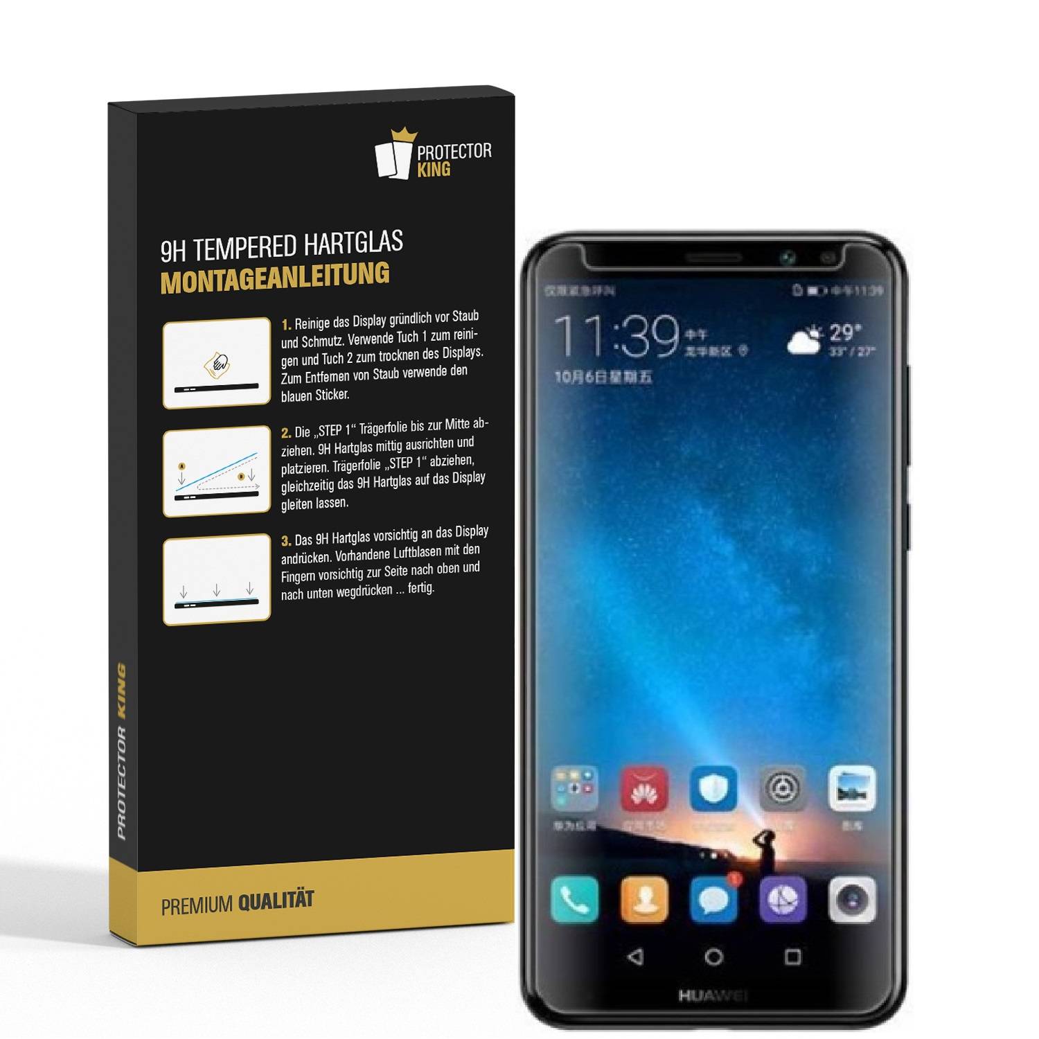 3x 9H Hartglasfolie für Huawei Mate 10 Lite Panzerfolie Displayschutzfolie KLAR Panzerglas Schutzfolie