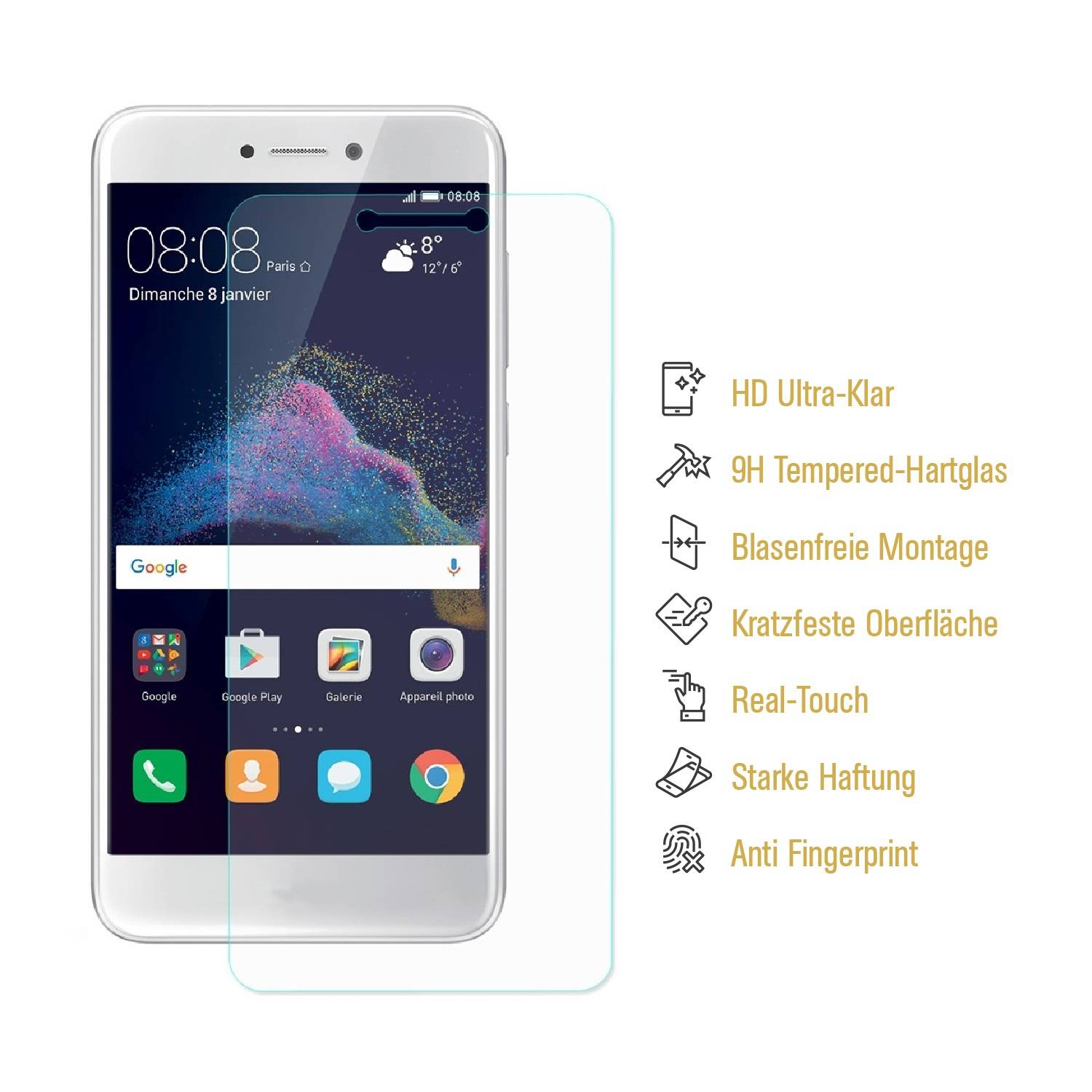 3x 9H Hartglas für Huawei P8 Lite 2017 Displayschutz Panzerfolie Schutzfolie Panzerglas Schutzglas Displayglas Tempered Glasfolie Sicherheitsglas