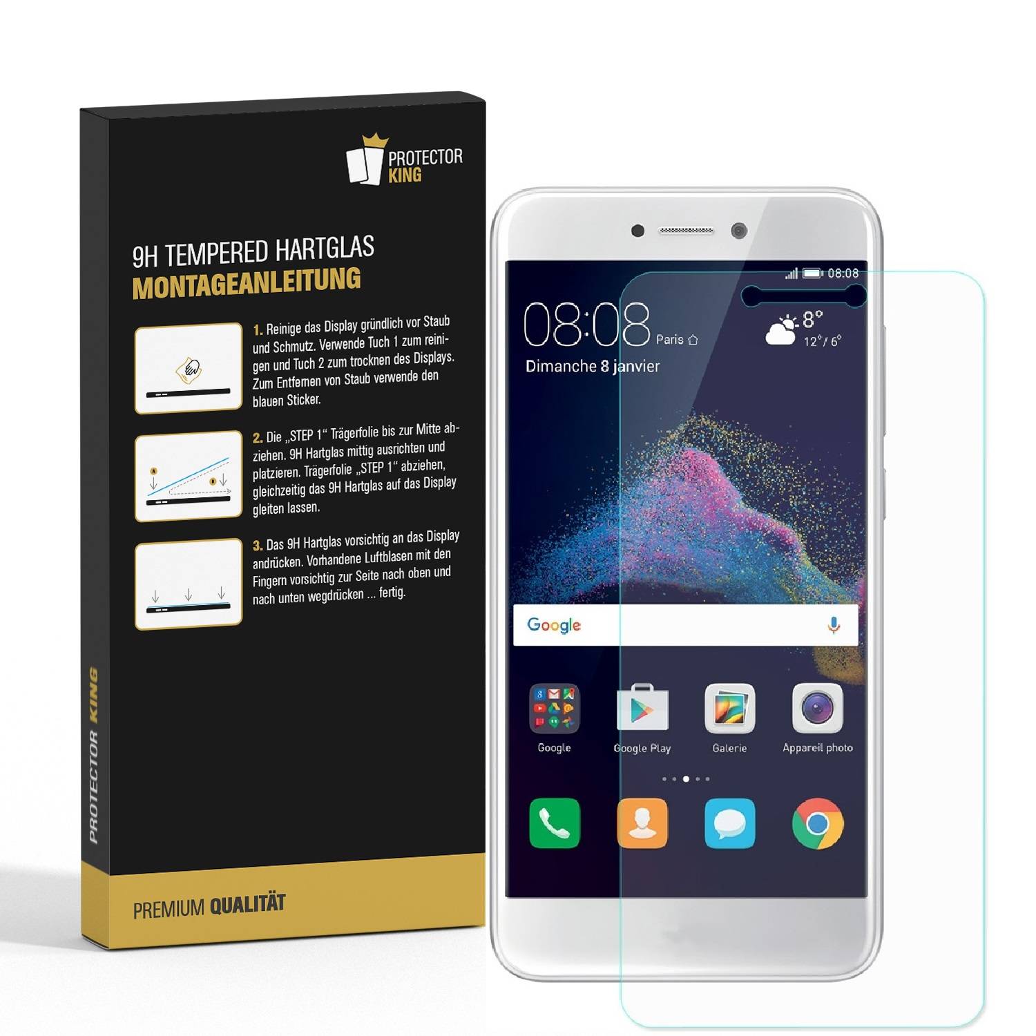 3x 9H Hartglas für Huawei P8 Lite 2017 Displayschutz Panzerfolie Schutzfolie Panzerglas Schutzglas Displayglas Tempered Glasfolie Sicherheitsglas