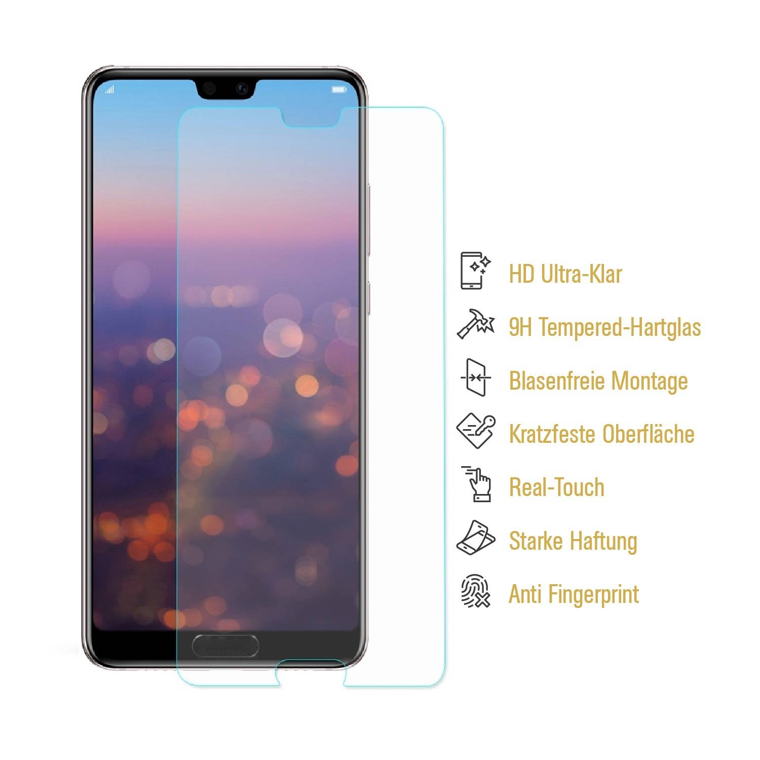 4x 9H Panzerglas für Huawei P20 Displayschutz Schutzglas Hartglas Schutzfolie Panzerfolie KLAR Tempered echtes Displayglas Glasfolie Displayfolie