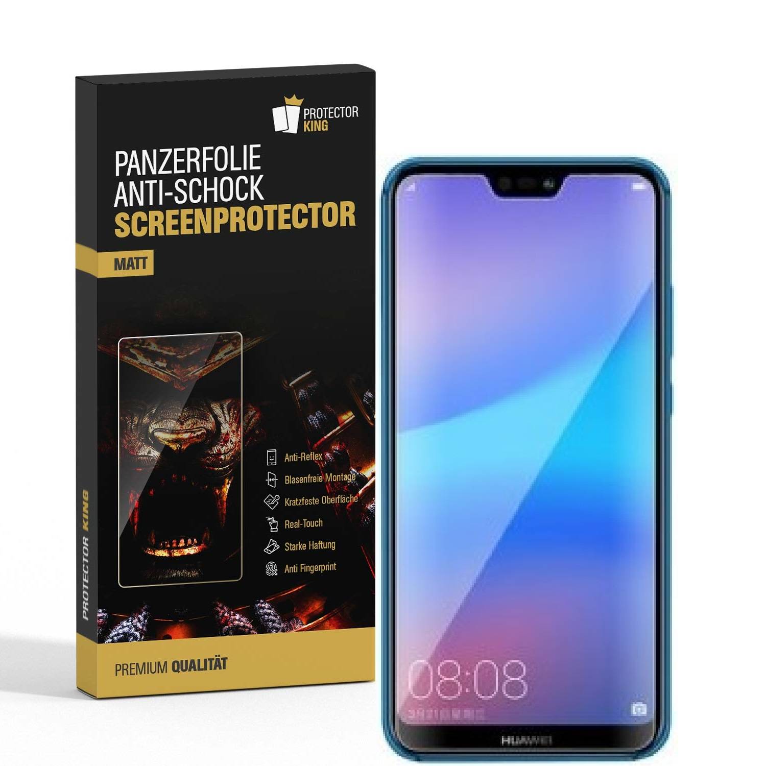 3x Panzerfolie für Huawei P20 Lite ANTI-SCHOCK Displayfolie Schutzfolie MATT