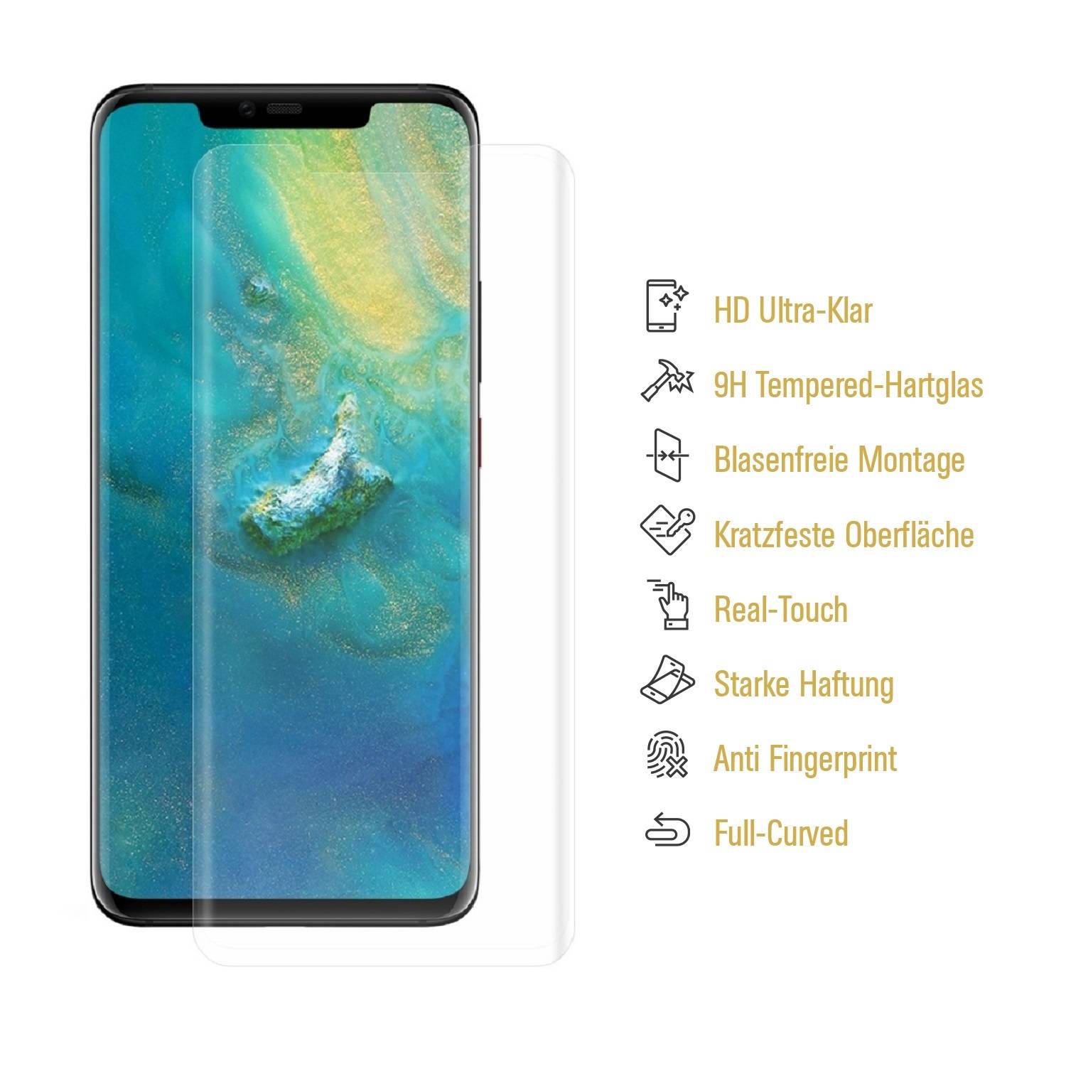 2x 9H Panzerglas für Huawei Mate 20 Pro FULL CURVED HD KLAR echtes Tempered Glass Displayschutz Schutzglas Hartglas Schutzfolie Screen-Protector