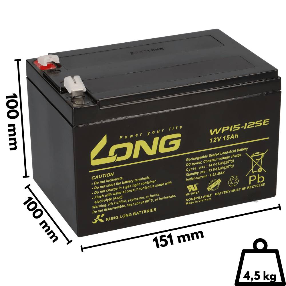 36 V 15Ah AGM-Akkusatz – 3× Kung Long WP15-12SE 12V 15Ah