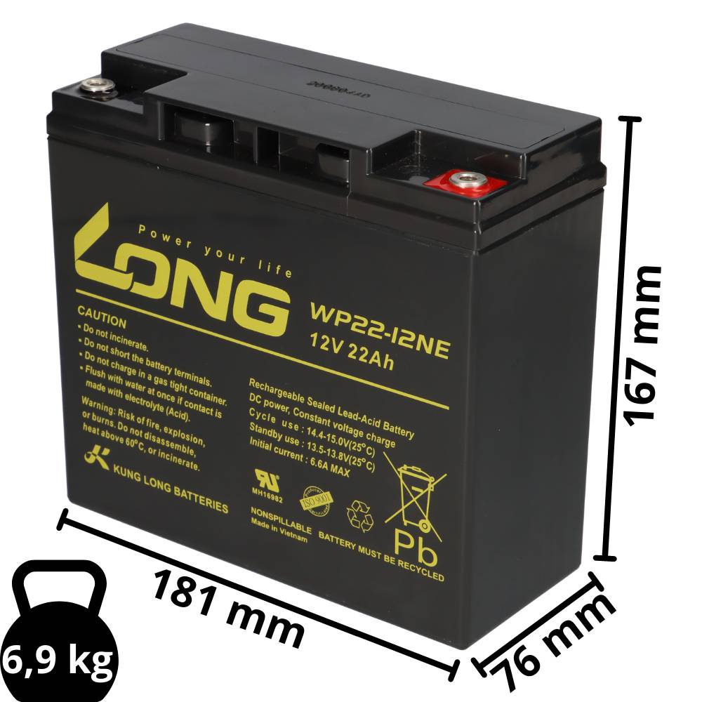 5x Kung Long WP22-12NE AGM-Akkus 12V 22Ah (60V) – für SXT Raptor 1200