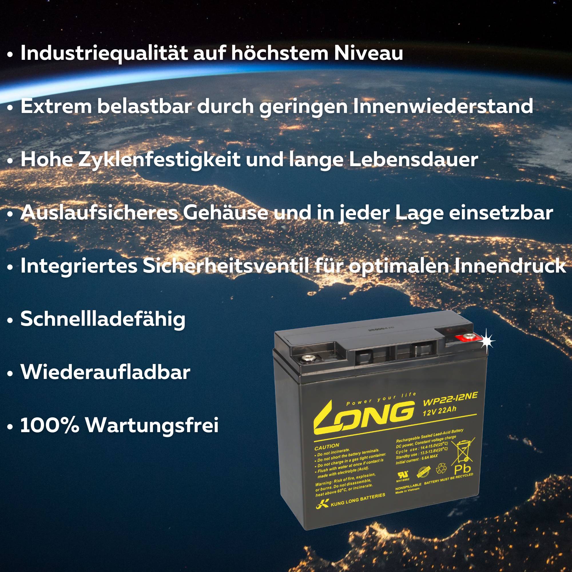 Ersatzakku für Alber E-Fix und Adventure 2x Kung Long 12V 22Ah Bleiakku Zyklenfest AGM