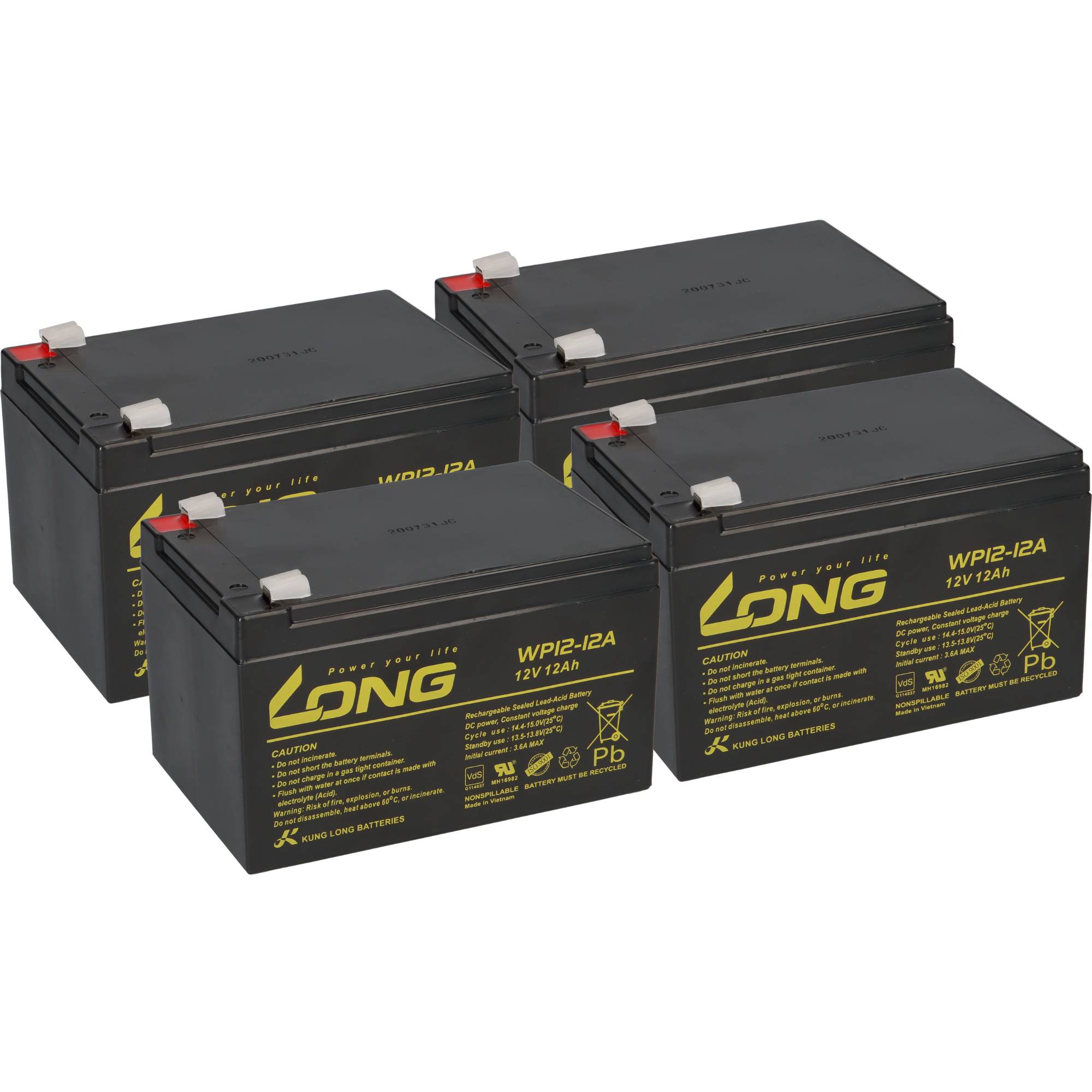 4x Kung Long WP12-12 12V 12Ah – 48V Akkuset für SXT 1000 XL