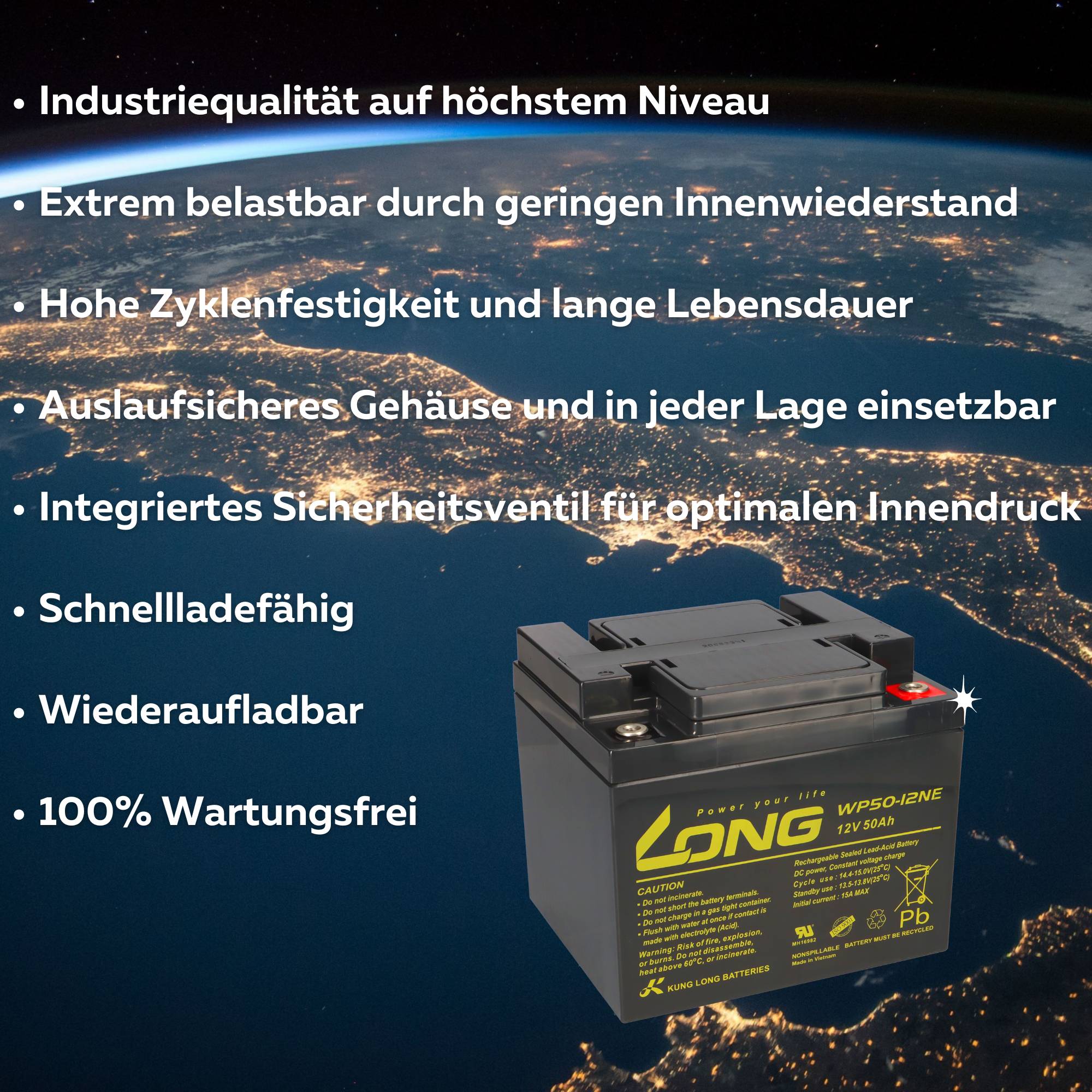 Akku-Satz 24V 50Ah mit 2x Kung Long WP50-12NE für Trendmobil Mercur gefedert