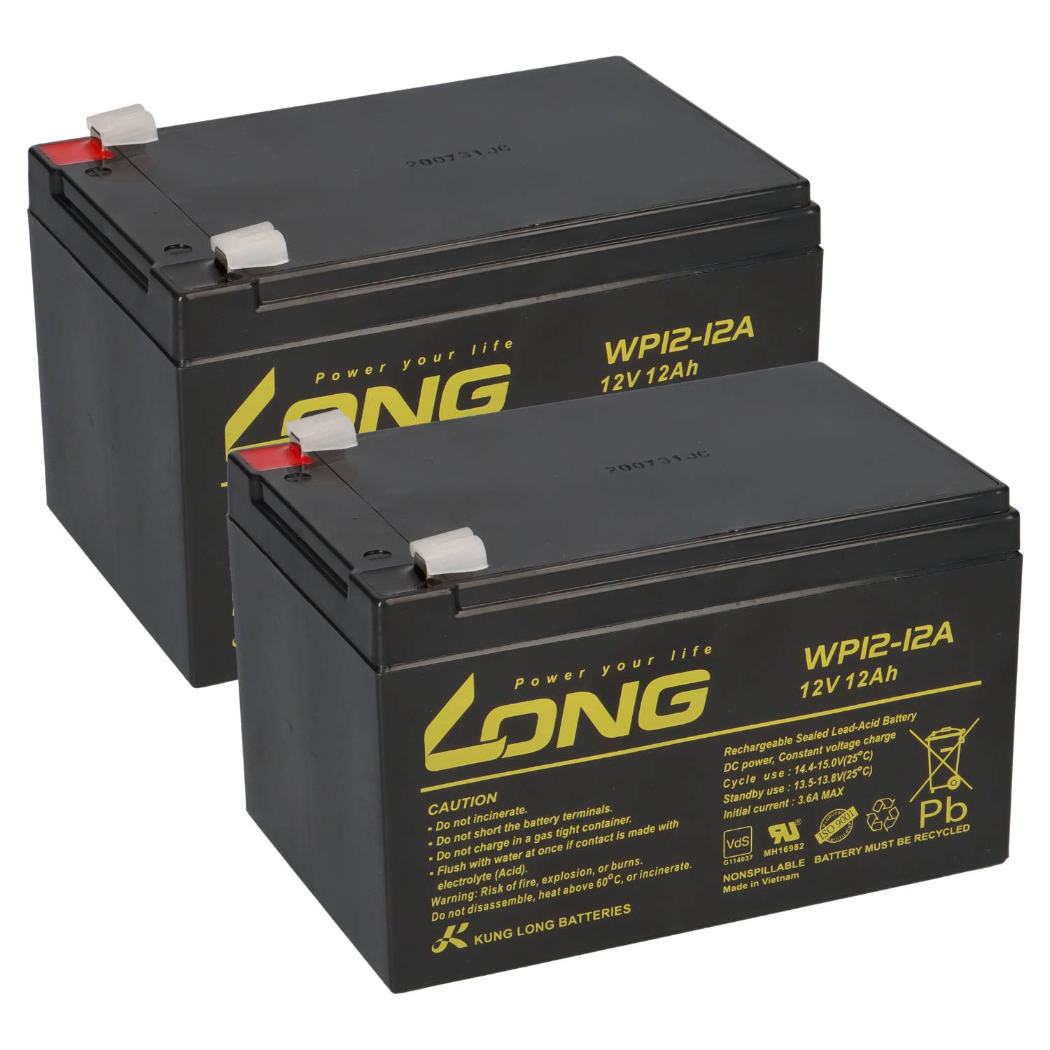 2x Kung Long WP12-12 12V 12Ah – 24V Scooter & Elektromobil Akkuset