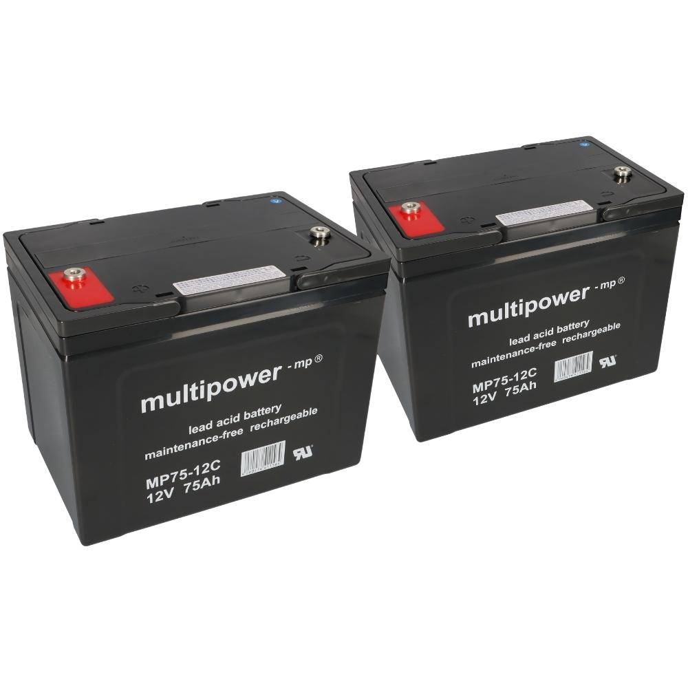 2x Multipower MP75-12C AGM Akku 24V 75Ah – passend für Invacare Comet Pro 15 km