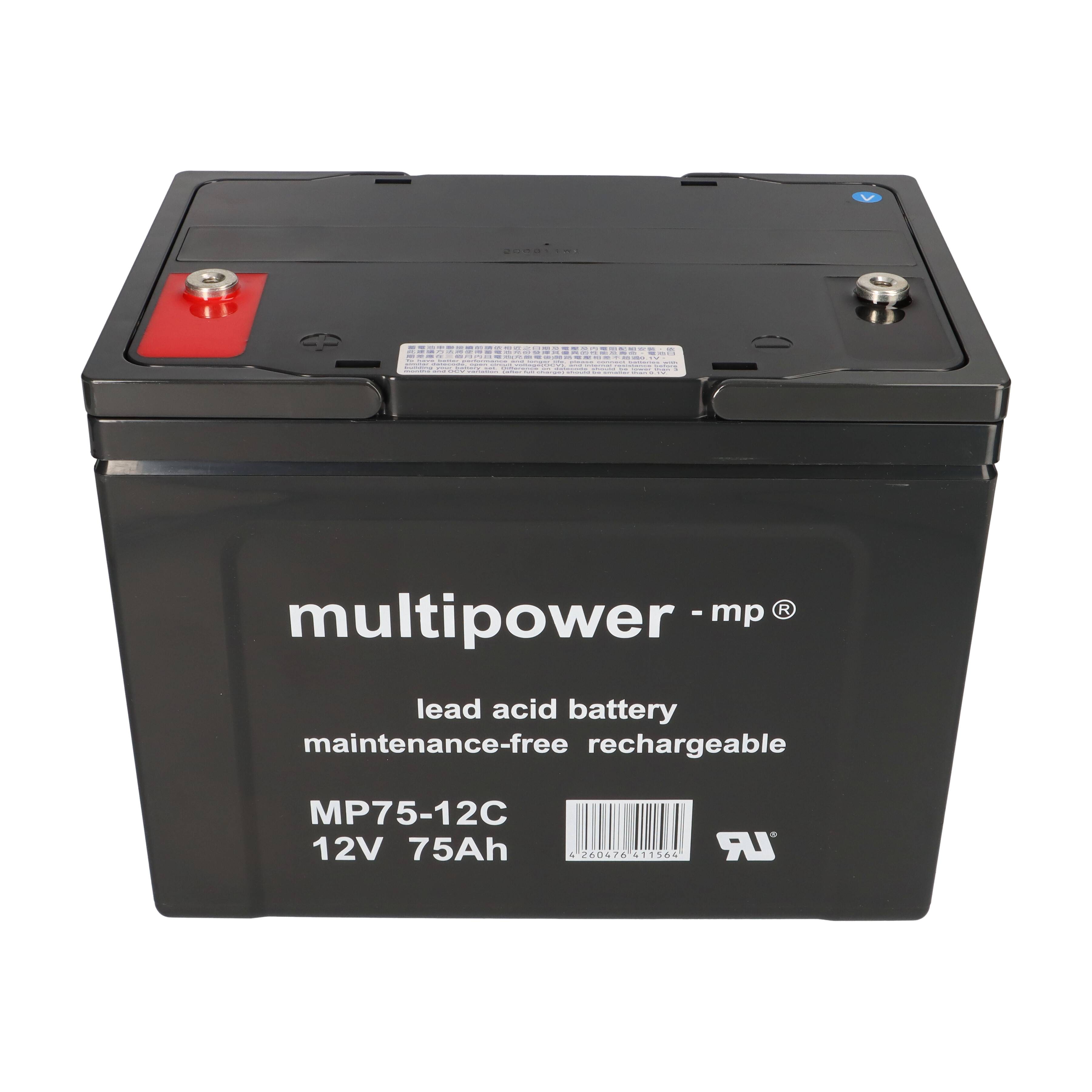 2x Multipower MP75-12C AGM Akku 24V 75Ah – passend für Invacare Comet Pro 15 km