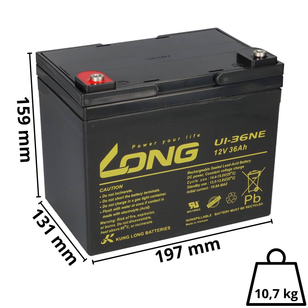 Kung Long U1-36NE 12V 36Ah AGM Bleiakku M5 zyklenfest