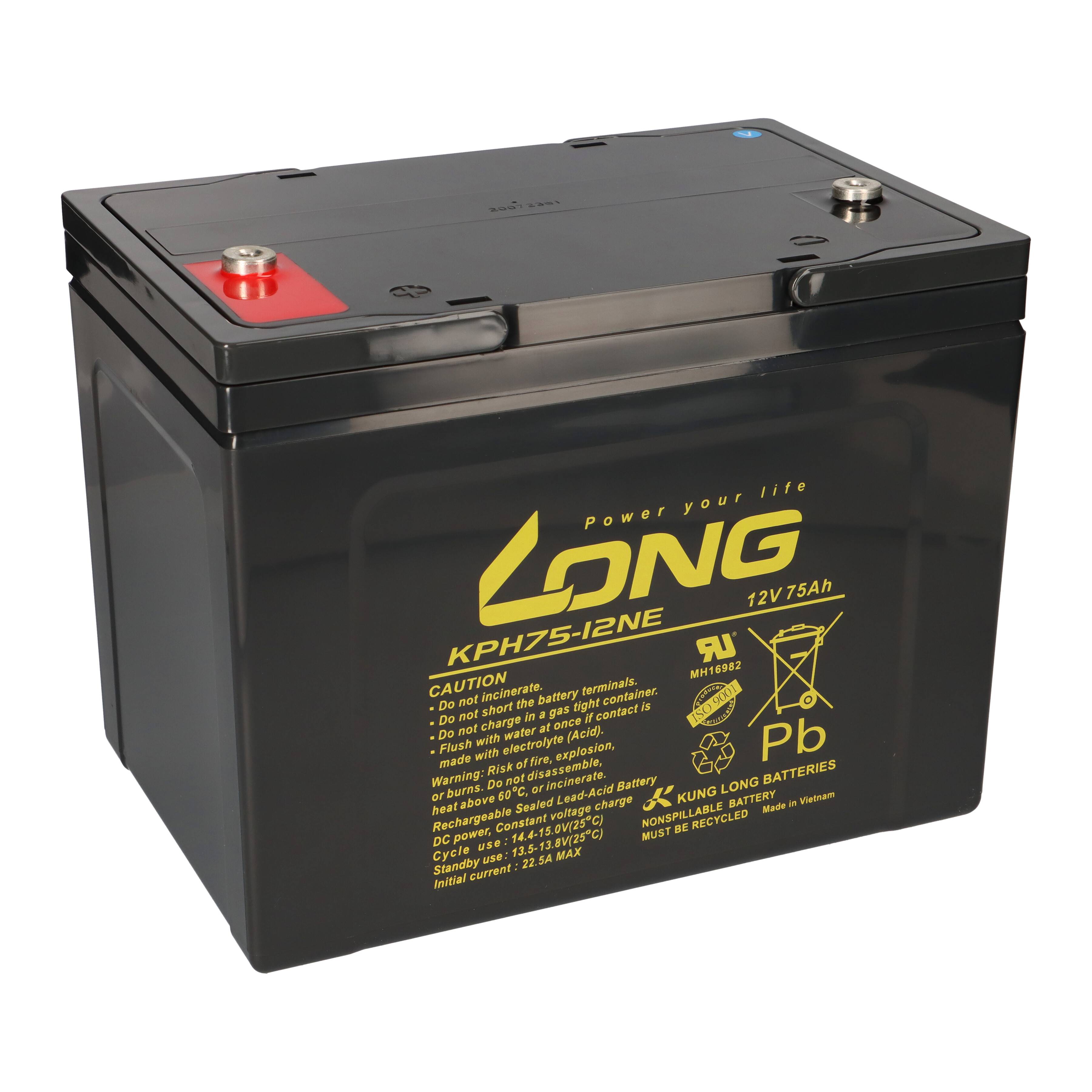 24V 75Ah Akku-Satz passend für Everest & Jennings Explorer – 2x Kung Long KPH75-12NE M6 AGM