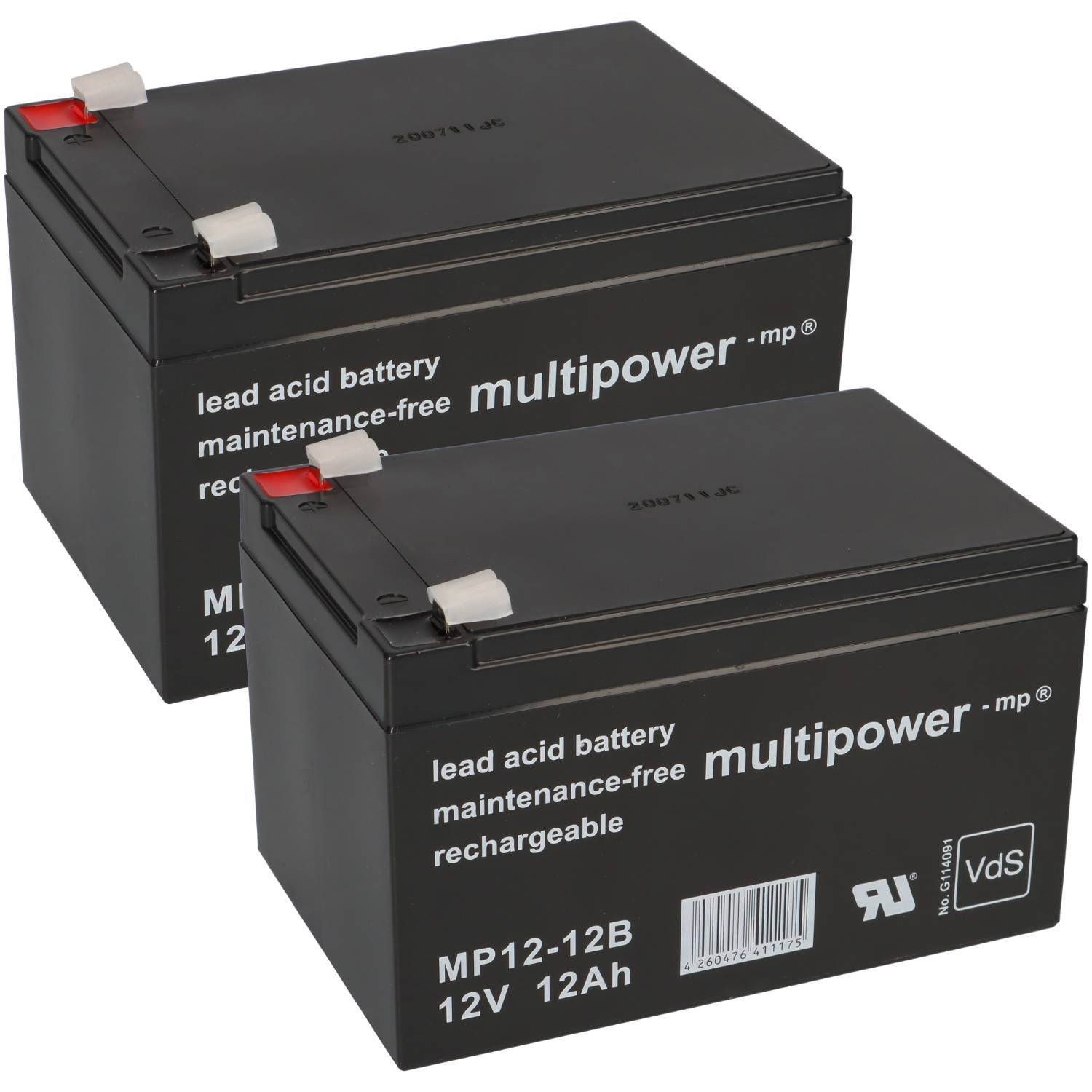 2x Multipower MP12-12B AGM Bleiakku 12V 12Ah – 24V 12Ah Akku-Satz