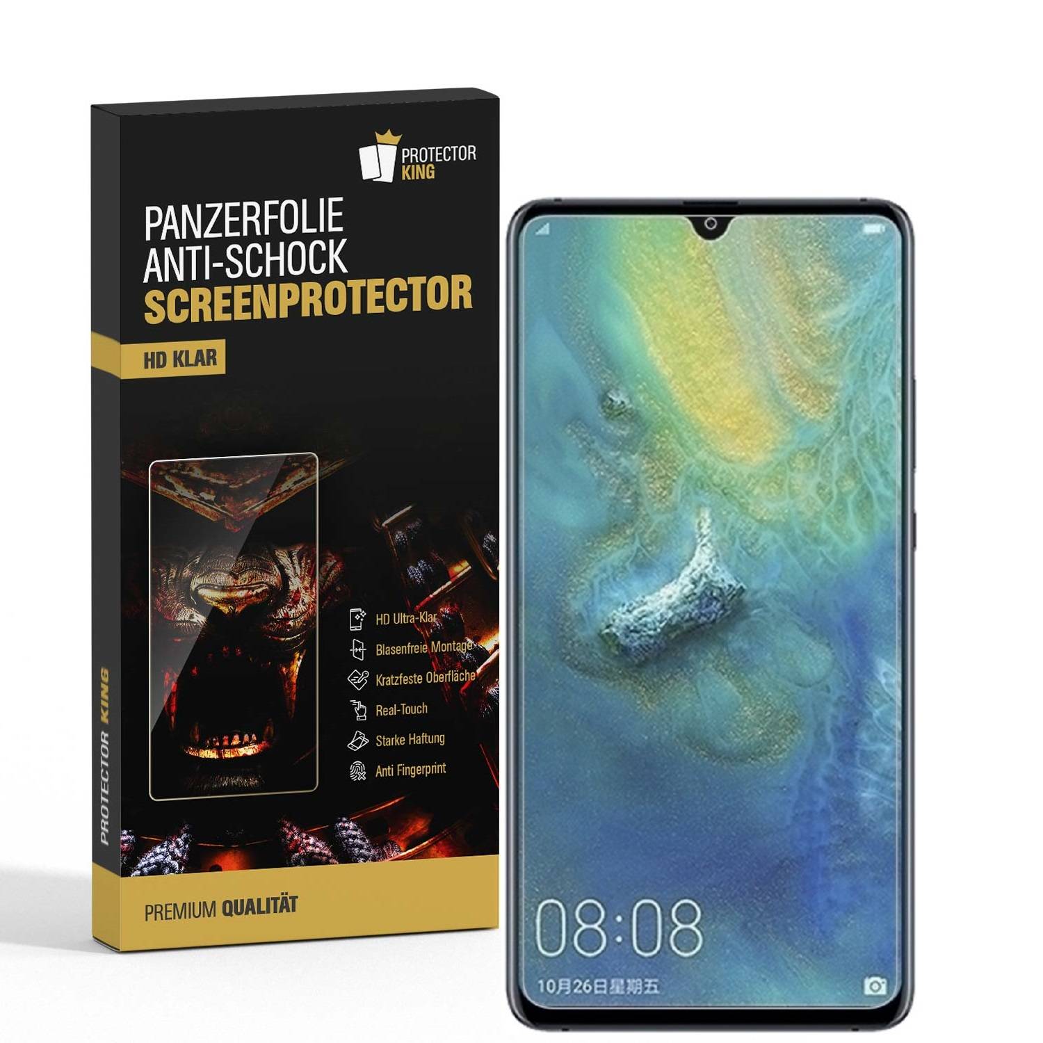 3x Panzerfolie für Huawei Mate 20 ANTI-SCHOCK Display Displayschutzfolie HD KLAR
