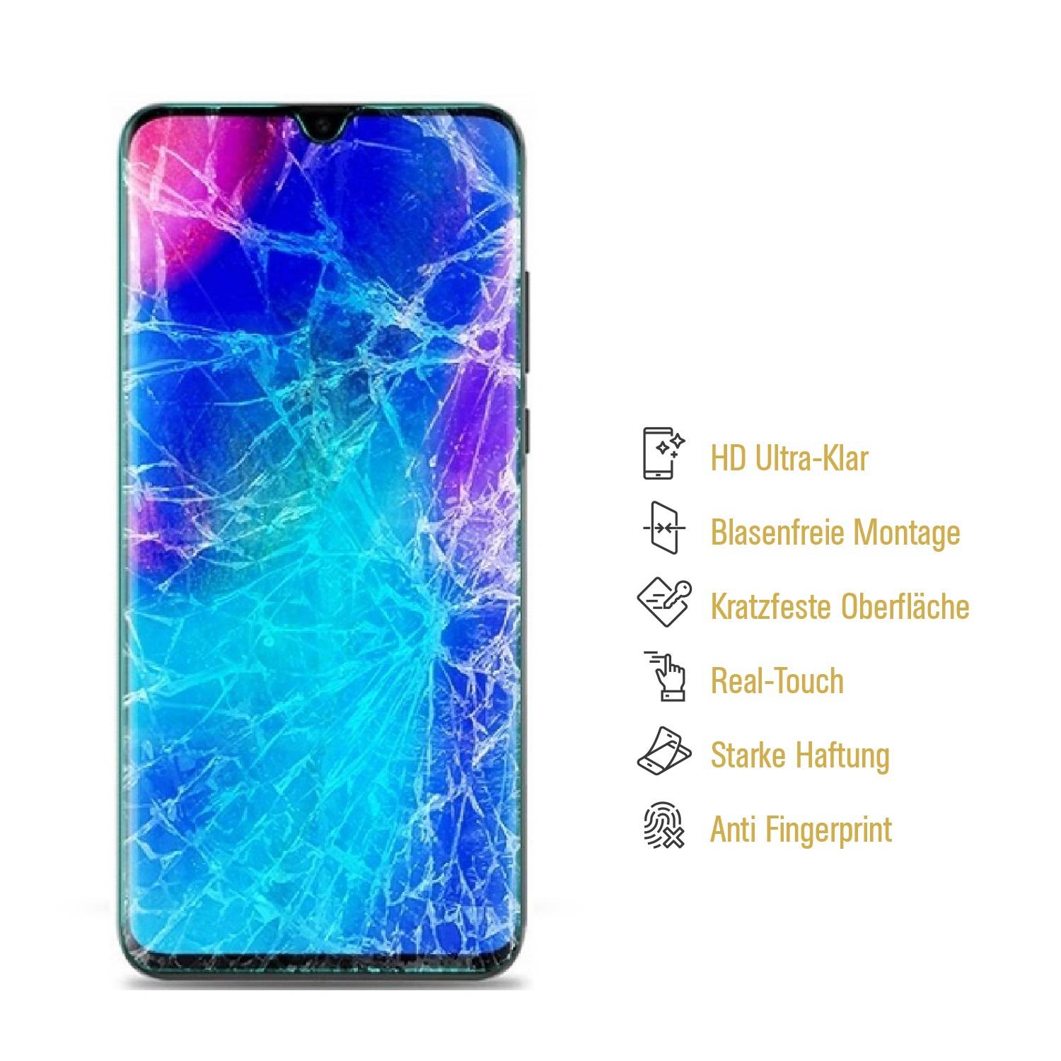 3x Panzerfolie für Huawei P30 Lite ANTI-SHOCK Displayschutz Schutzfolie HD-KLAR PET Kunststoff