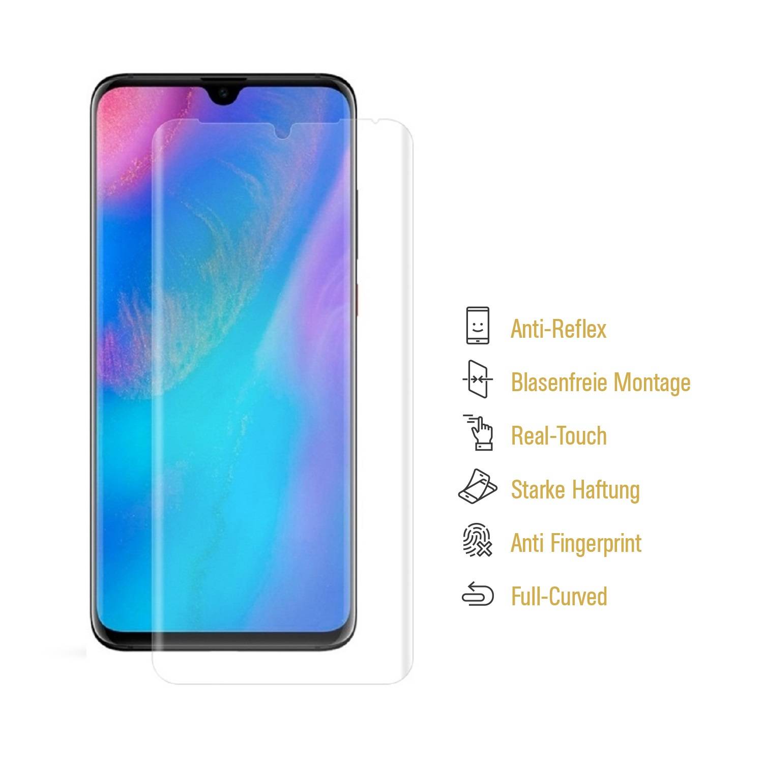 4x Displayfolie für Huawei P30 Pro FULL COVER CURVED Displayschutzfolie MATT