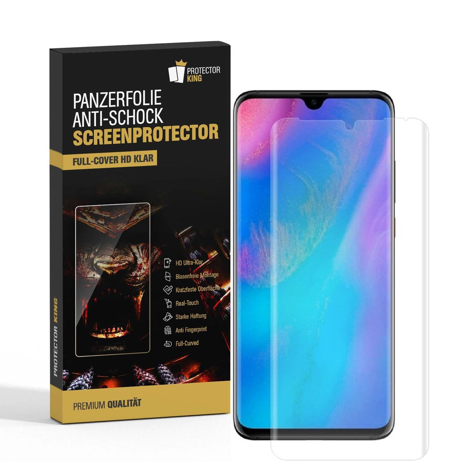 4x Panzerfolie für Huawei P30 Pro FULL CURVED ANTI-SHOCK Displayschutzfolie KLAR Schutzfolie ANTI-SHOCK, ANTI-KRATZ, ANTI-STOß, ANTI-BRUCH PET KUNST